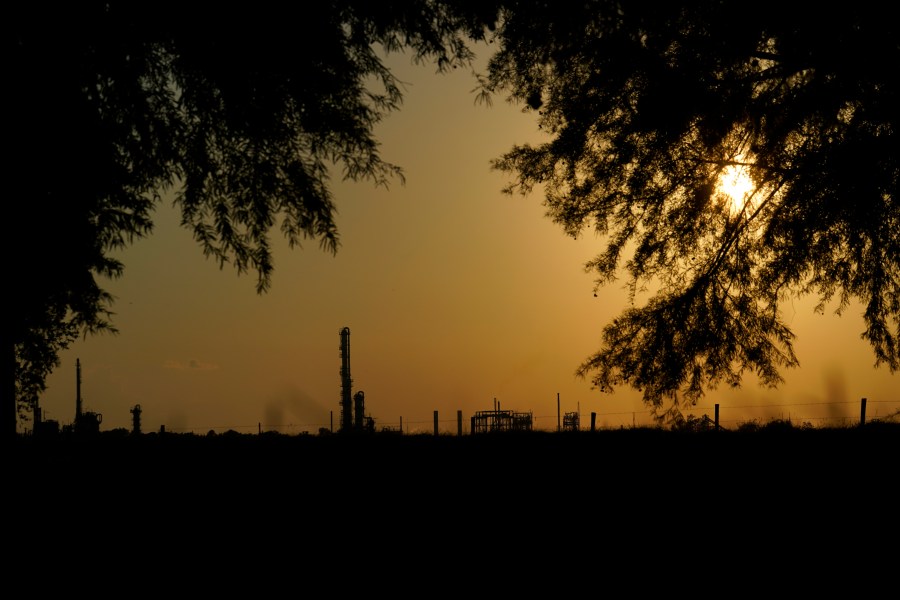 FILE - The Denka Performance Elastomer Plant sits at sunset in Reserve, La., on Sept. 23, 2022. (AP Photo/Gerald Herbert, File)