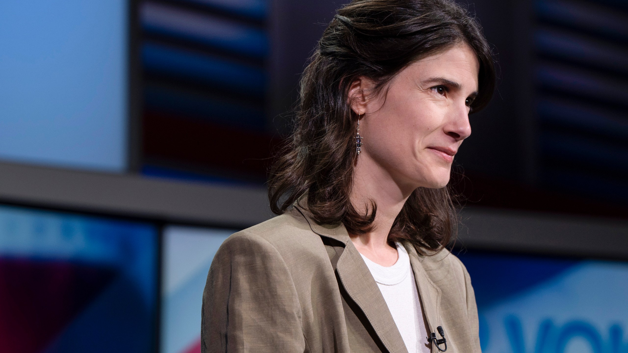 FILE - Rep. Marie Gluesenkamp Perez, D-Wash., speaks during a Washington 3rd District debate at KATU studios, Oct. 7, 2024, in Portland, Ore. (AP Photo/Jenny Kane, File)