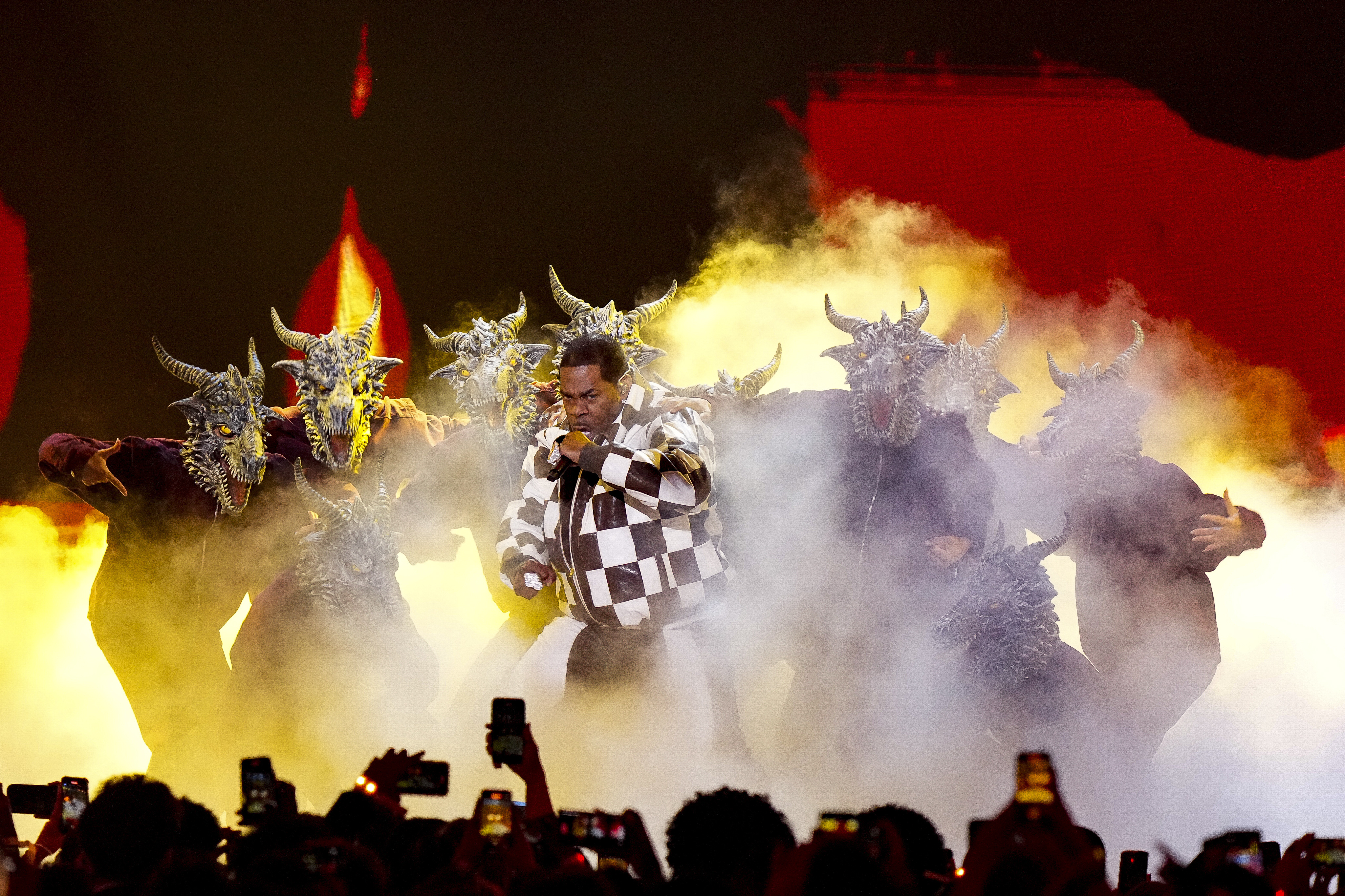 Busta Rhymes performs during the MTV European Music Awards in Manchester, England, Sunday, Nov. 10, 2024. (Scott A Garfitt/Invision/AP)