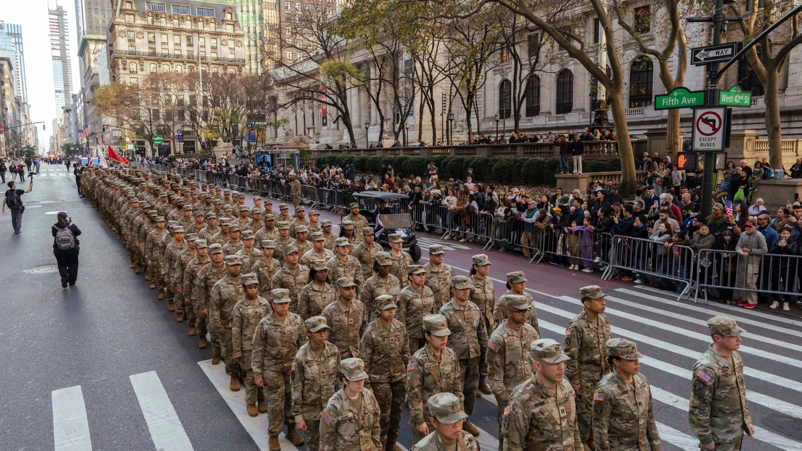 Members of the United States Army march during the annual Veterans Day Parade, Monday, Nov. 11, 2024, in New York. (AP Photo/Adam Gray)