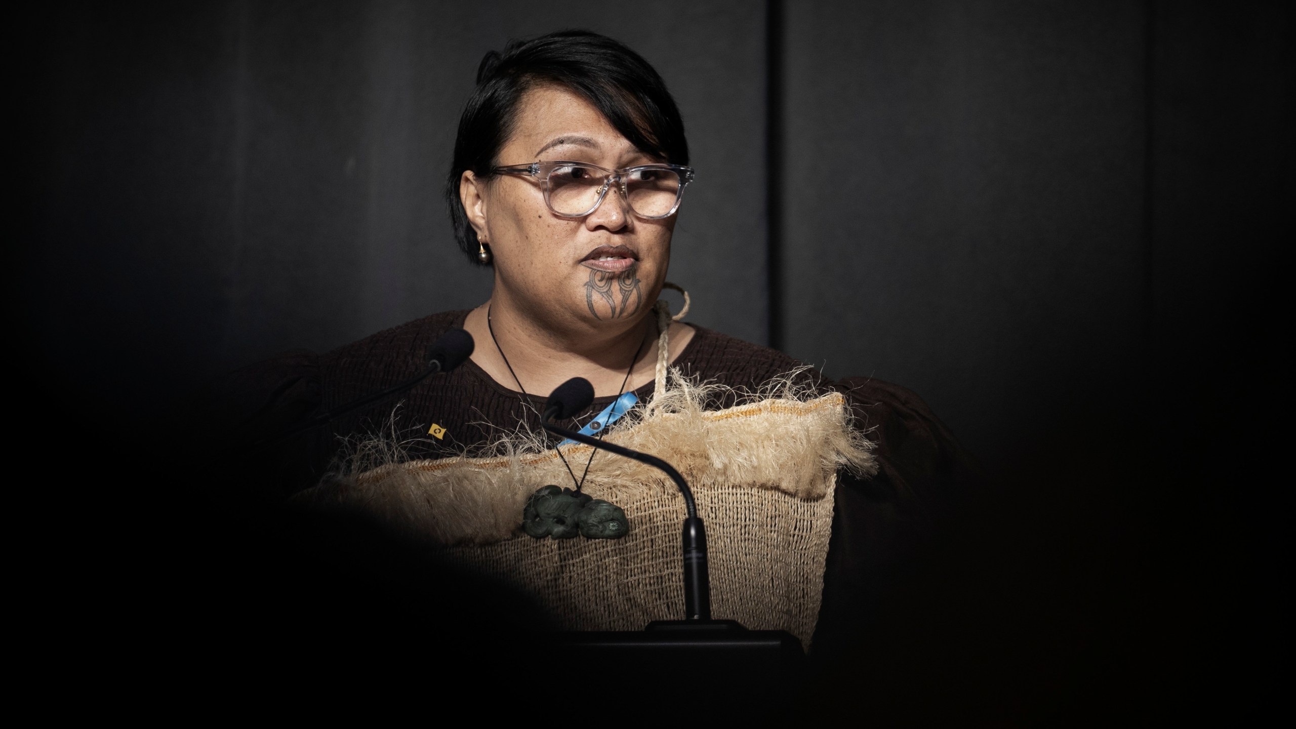 Abuse survivor, Tu Chapman, speaks following New Zealand's Prime Minister Christopher Luxon's "formal and unreserved" apology in Parliament for the widespread abuse, torture and neglect of hundreds of thousands of children and vulnerable adults in care, in Wellington, New Zealand Tuesday, Nov. 12, 2024. (Monique Ford/Stuff via AP)