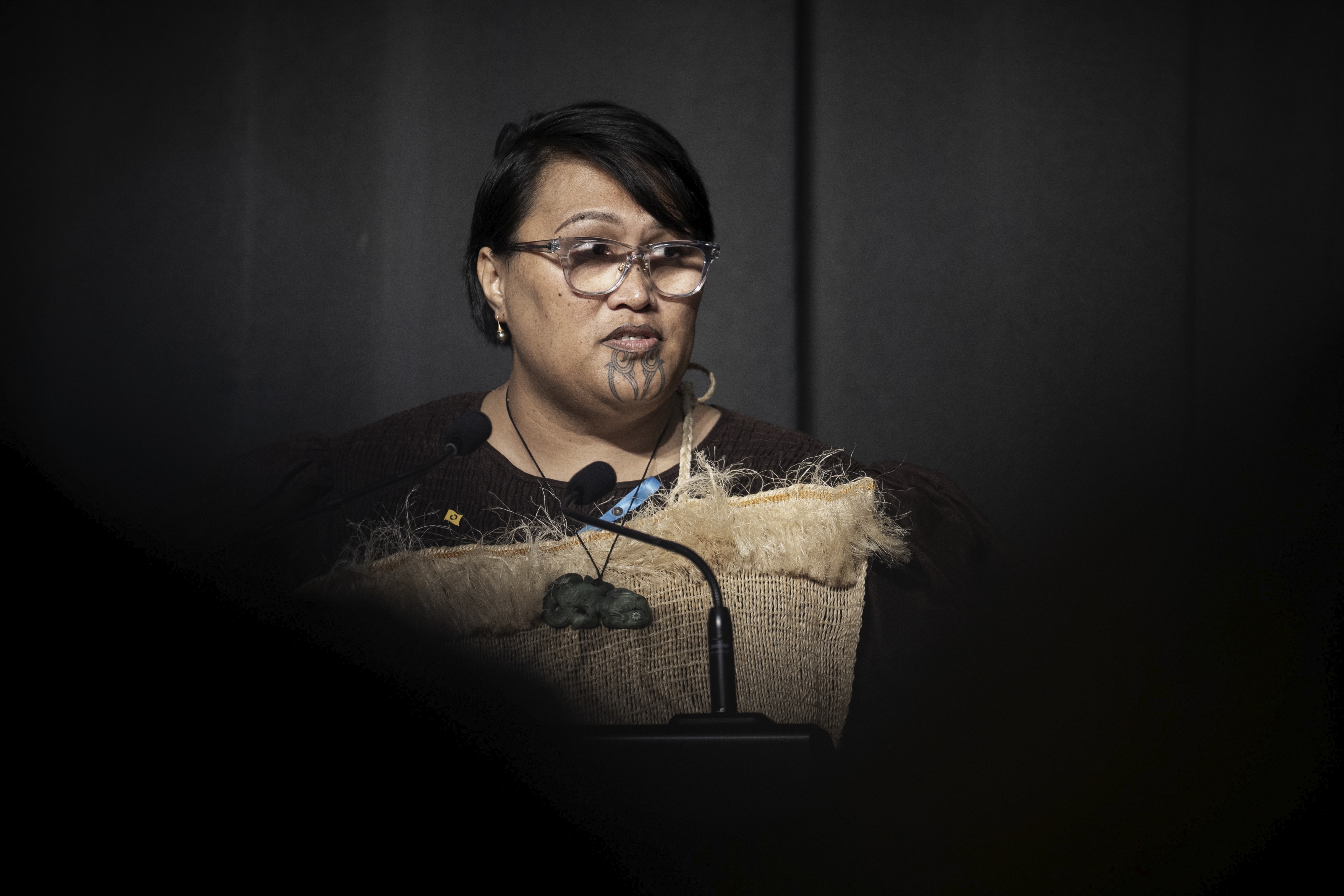 Abuse survivor, Tu Chapman, speaks following New Zealand's Prime Minister Christopher Luxon's "formal and unreserved" apology in Parliament for the widespread abuse, torture and neglect of hundreds of thousands of children and vulnerable adults in care, in Wellington, New Zealand Tuesday, Nov. 12, 2024. (Monique Ford/Stuff via AP)