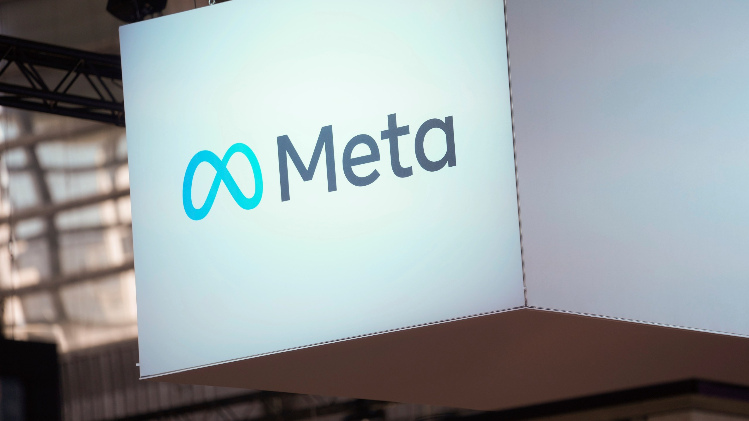 FILE - The Meta logo is seen at the Vivatech show in Paris, France, on June 14, 2023. (AP Photo/Thibault Camus, File)