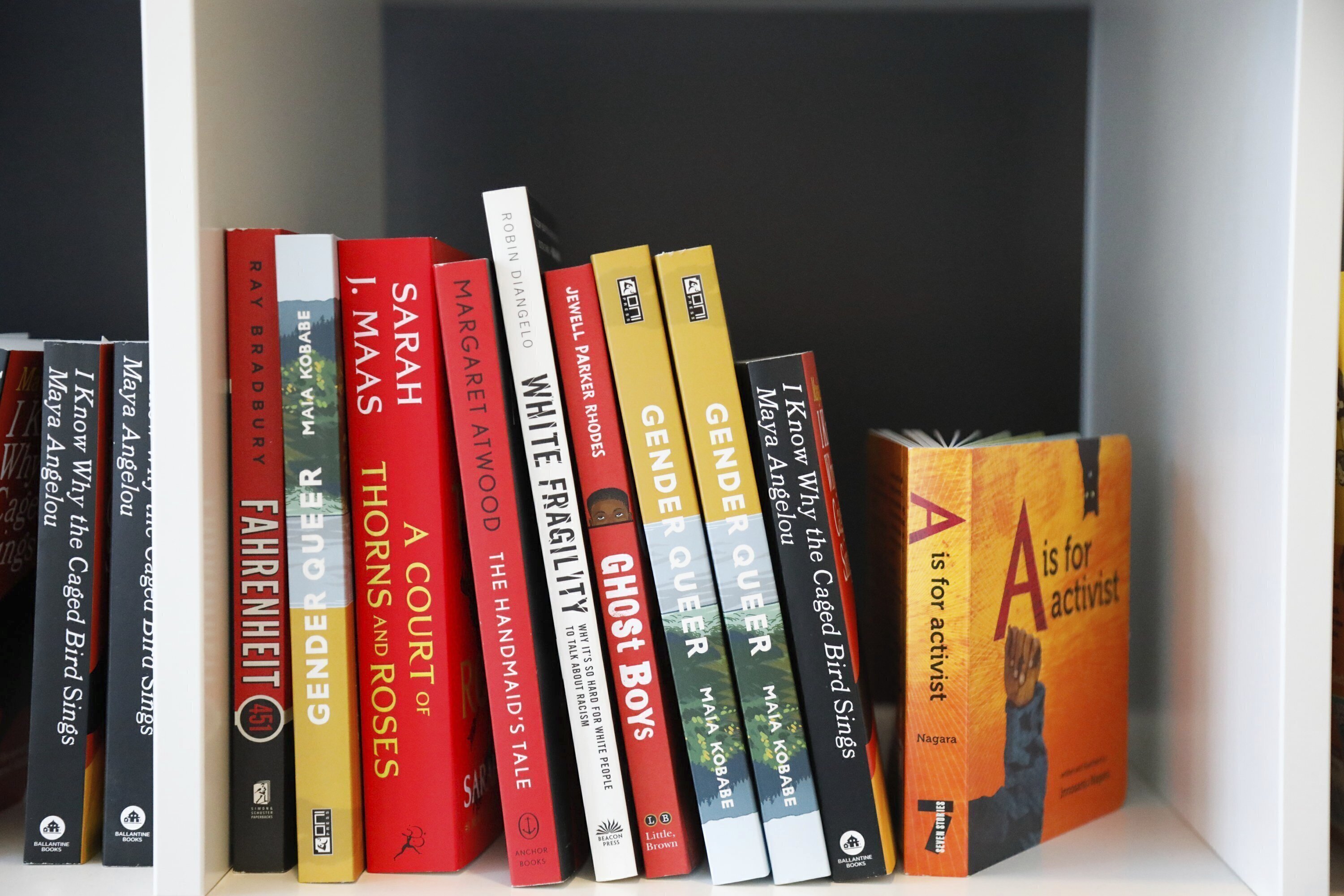 FILE - Books are displayed at the Banned Book Library at American Stage, Feb. 18, 2023, in St. Petersburg, Fla. (Jefferee Woo/Tampa Bay Times via AP, File)