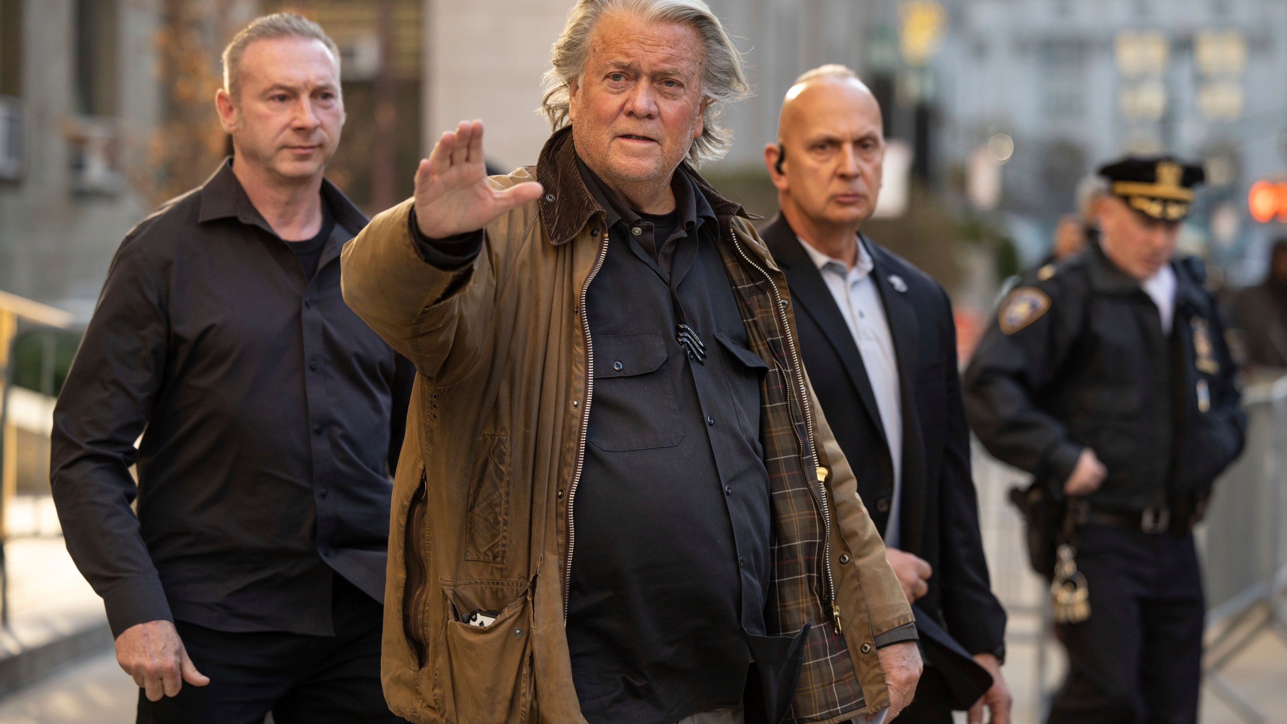 Steve Bannon exits Manhattan criminal court in New York, Tuesday, Nov. 12, 2024. (AP Photo/Yuki Iwamura)