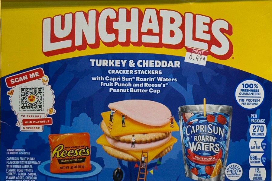 A Lunchables package is shown on a grocery store shelf in New York on Tuesday, Nov. 12, 2024. (AP Photo/Peter Morgan)