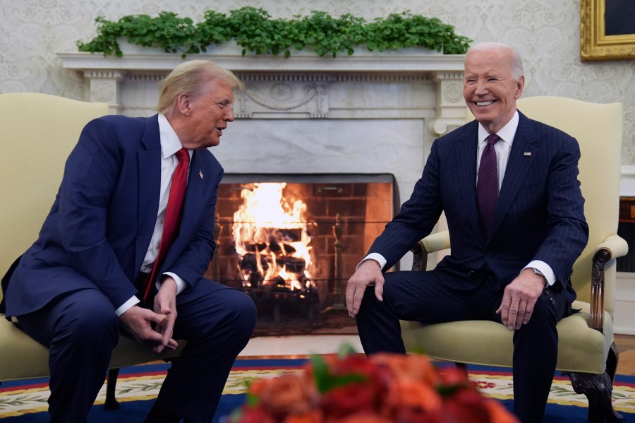 President Joe Biden meets with President-elect Donald Trump in the Oval Office of the White House, Wednesday, Nov. 13, 2024, in Washington. (AP Photo/Evan Vucci)