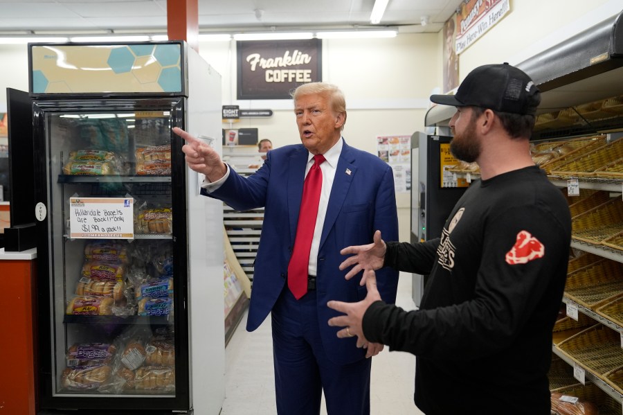 FILE - Republican presidential nominee former President Donald Trump visits Sprankle's Neighborhood Market in Kittanning, Pa., Sept. 23, 2024. (AP Photo/Alex Brandon, File)