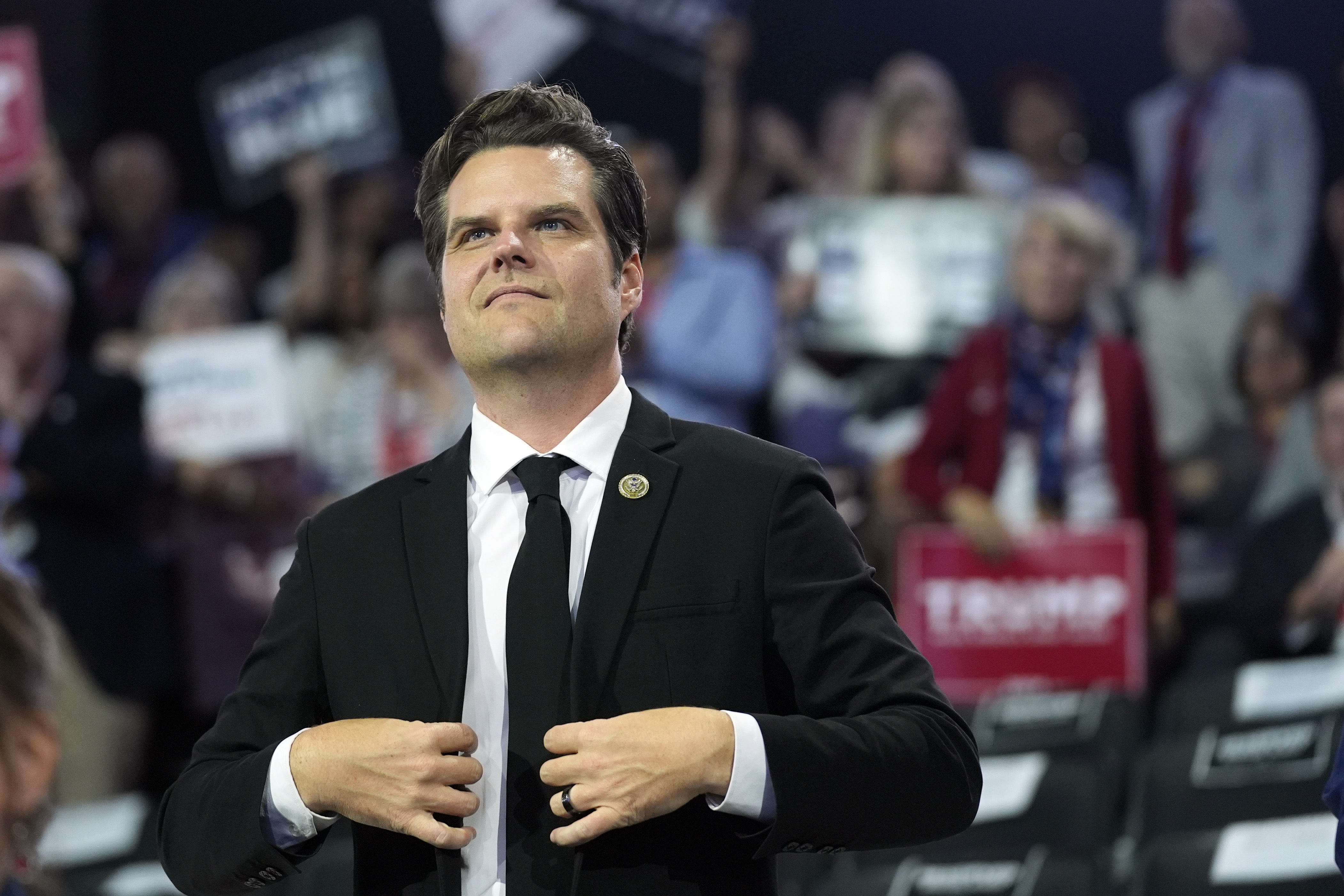 FILE - Rep. Matt Gaetz, R-Fla., arrives during the second day of the Republican National Convention at the Fiserv Forum, July 16, 2024, in Milwaukee. (AP Photo/Evan Vucci, File)