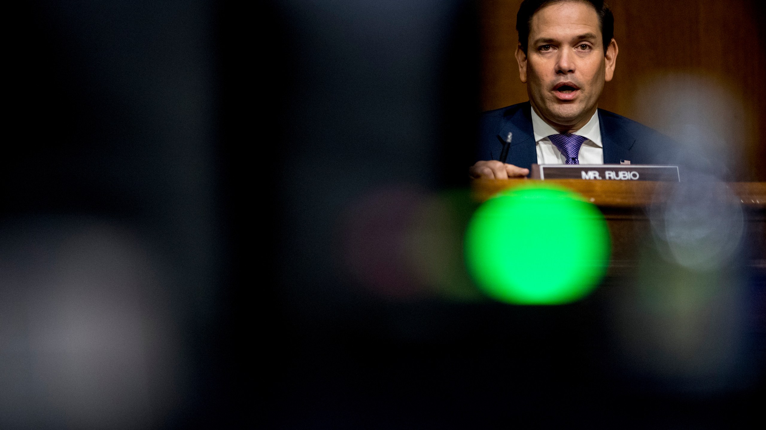 FILE - Sen. Marco Rubio, R-Fla., questions State Department Special Representative for Venezuela Ambassador Elliott Abrams during a Senate Foreign Relations Committee hearing on Capitol Hill in Washington, Aug. 4, 2020. (AP Photo/Andrew Harnik, File)