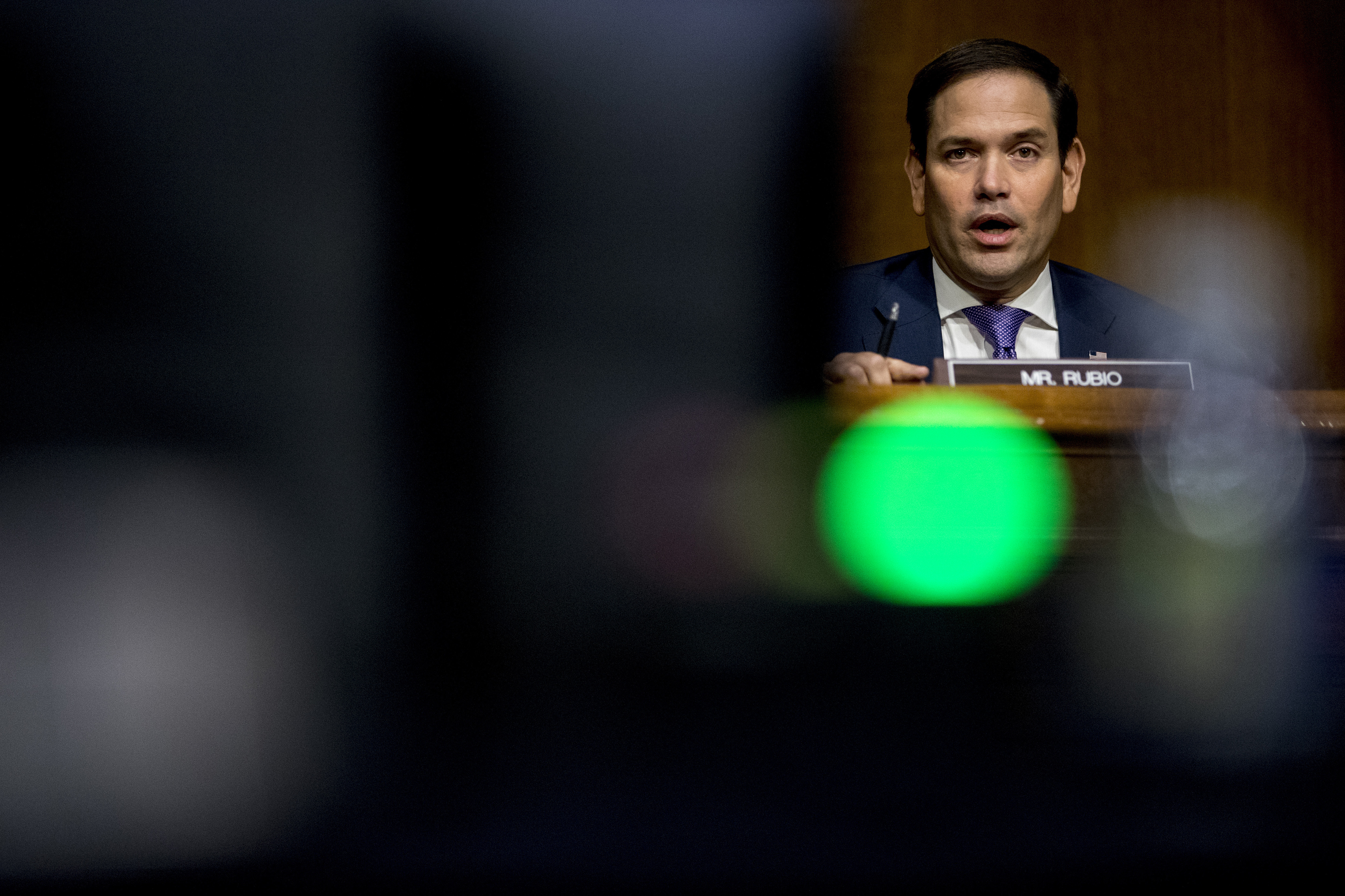 FILE - Sen. Marco Rubio, R-Fla., questions State Department Special Representative for Venezuela Ambassador Elliott Abrams during a Senate Foreign Relations Committee hearing on Capitol Hill in Washington, Aug. 4, 2020. (AP Photo/Andrew Harnik, File)