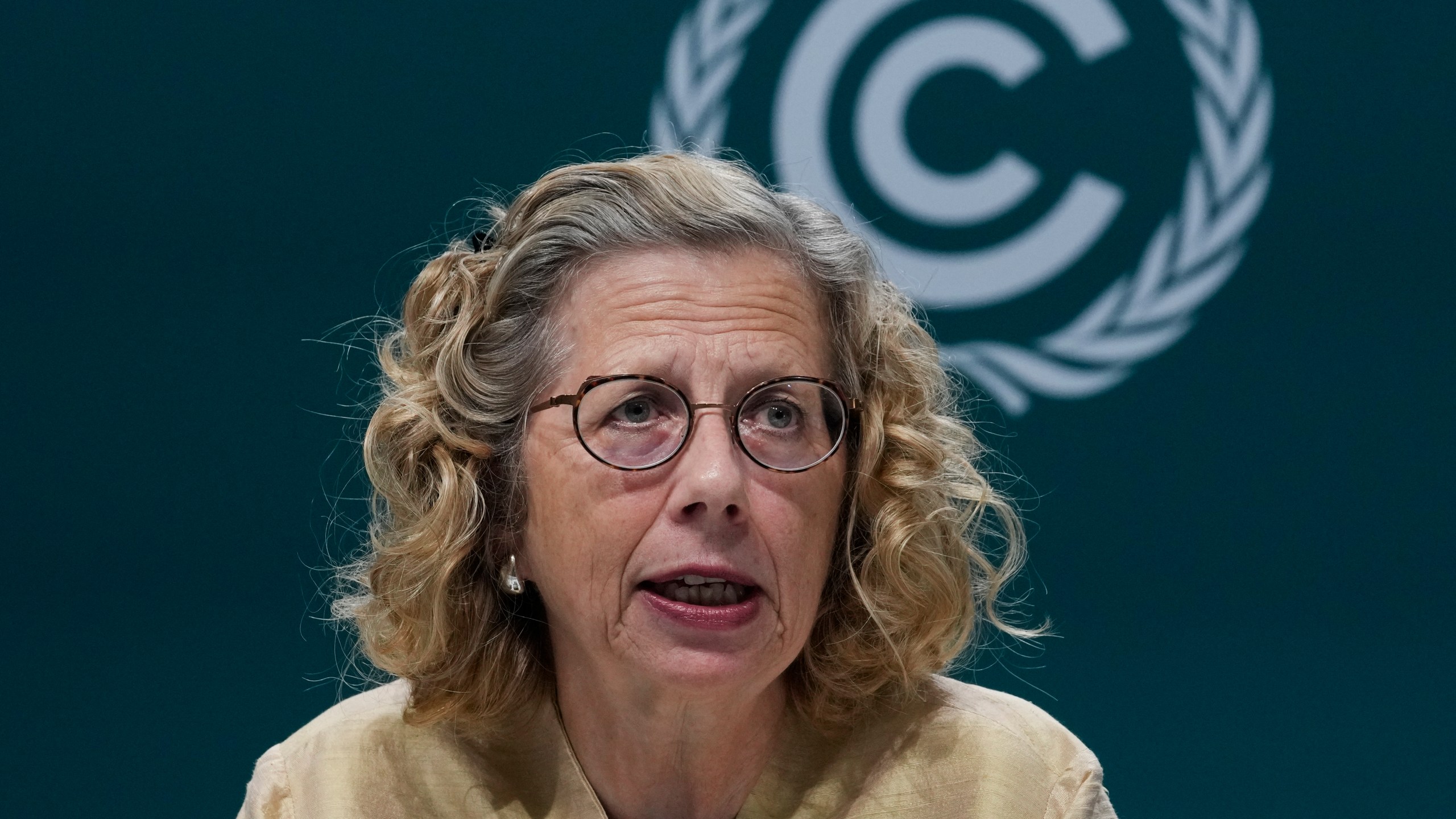 Inger Andersen, Executive Director UNEP, speaks during a session at the COP29 U.N. Climate Summit, Friday, Nov. 15, 2024, in Baku, Azerbaijan. (AP Photo/Rafiq Maqbool)