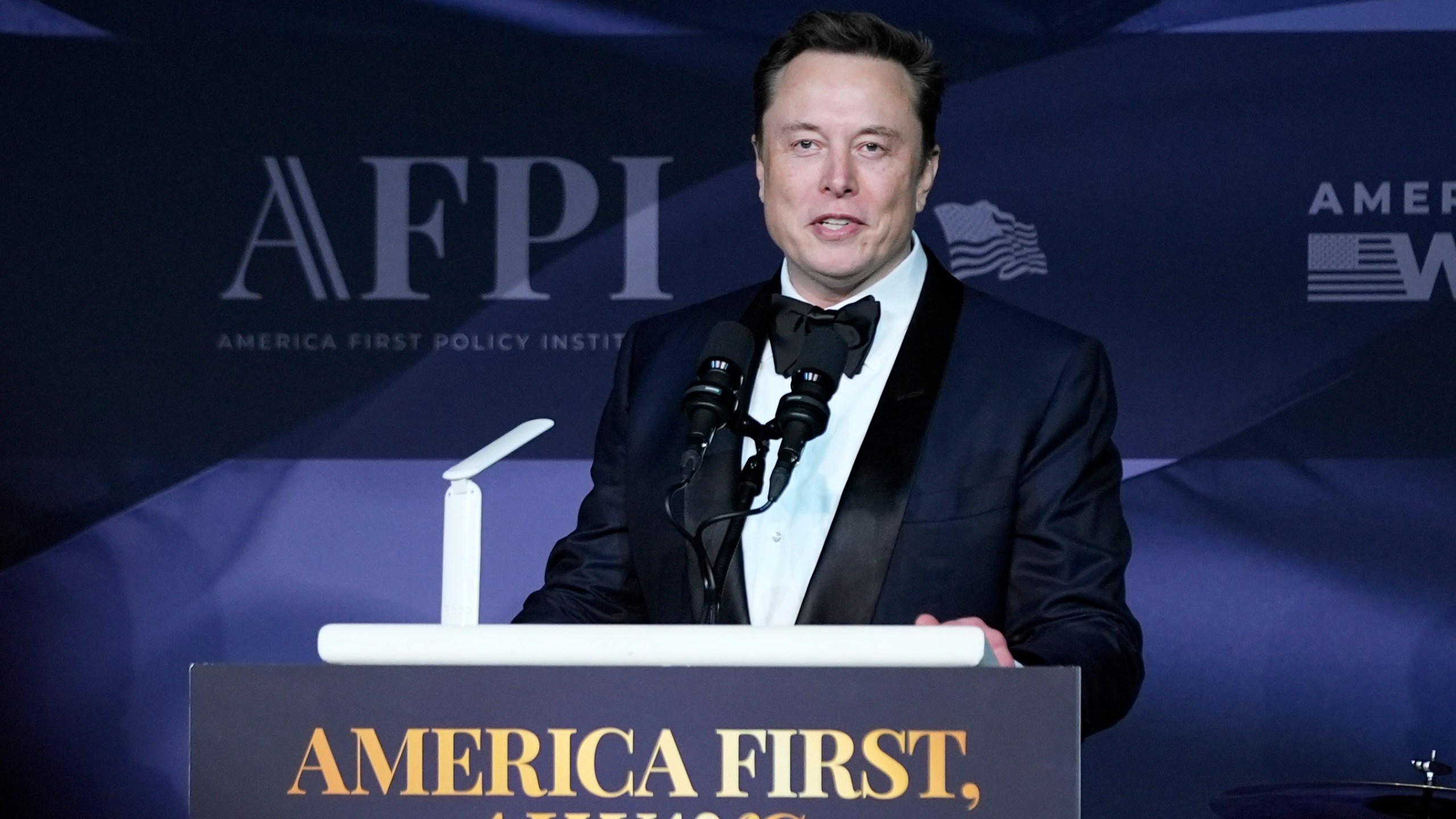 Elon Musk speaks after President-elect Donald Trump spoke during an America First Policy Institute gala at his Mar-a-Lago estate, Thursday, Nov. 14, 2024, in Palm Beach, Fla. (AP Photo/Alex Brandon)