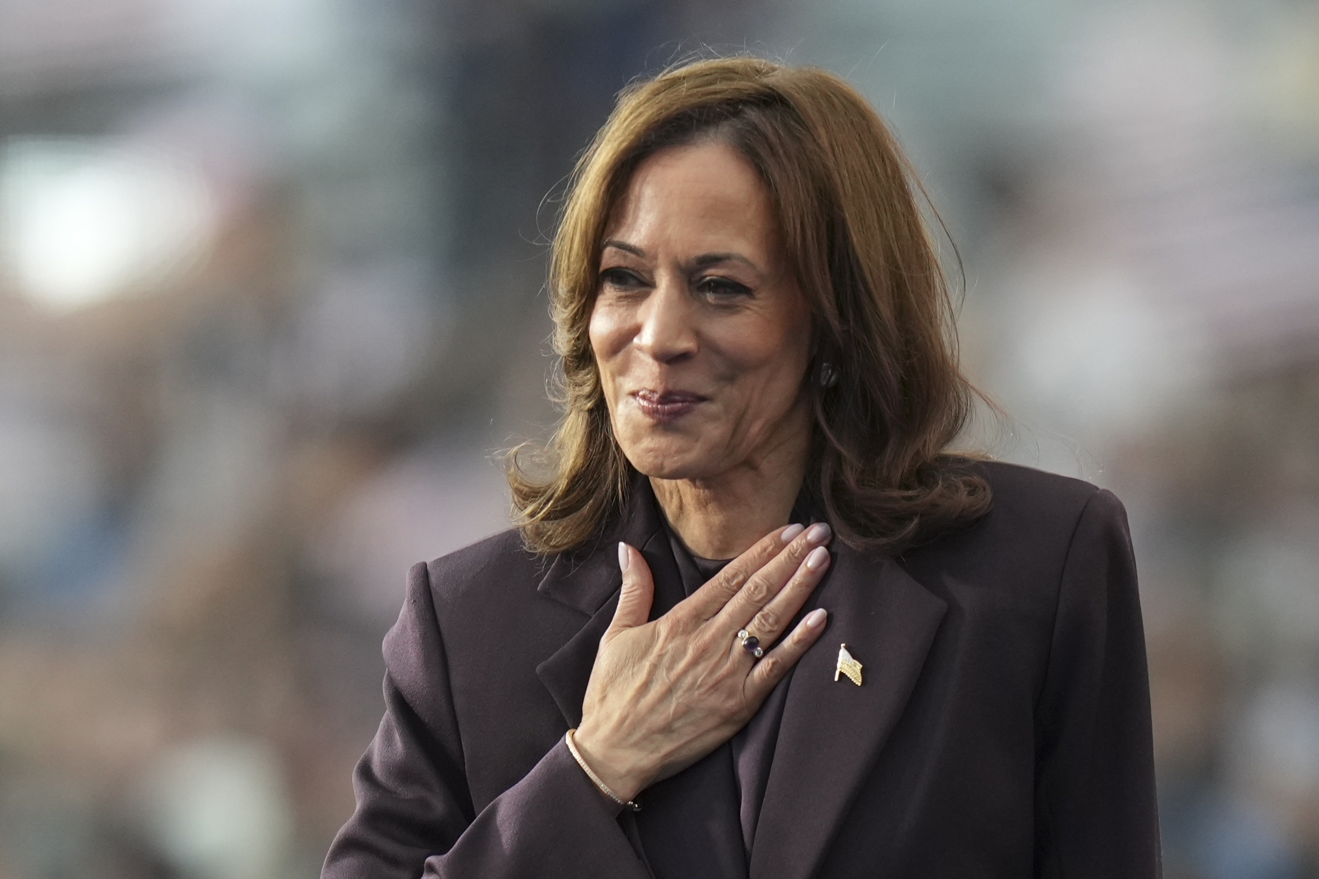 Vice President Kamala Harris gestures as she delivers a concession speech for the 2024 presidential election, Wednesday, Nov. 6, 2024, on the campus of Howard University in Washington. (AP Photo/Stephanie Scarbrough)