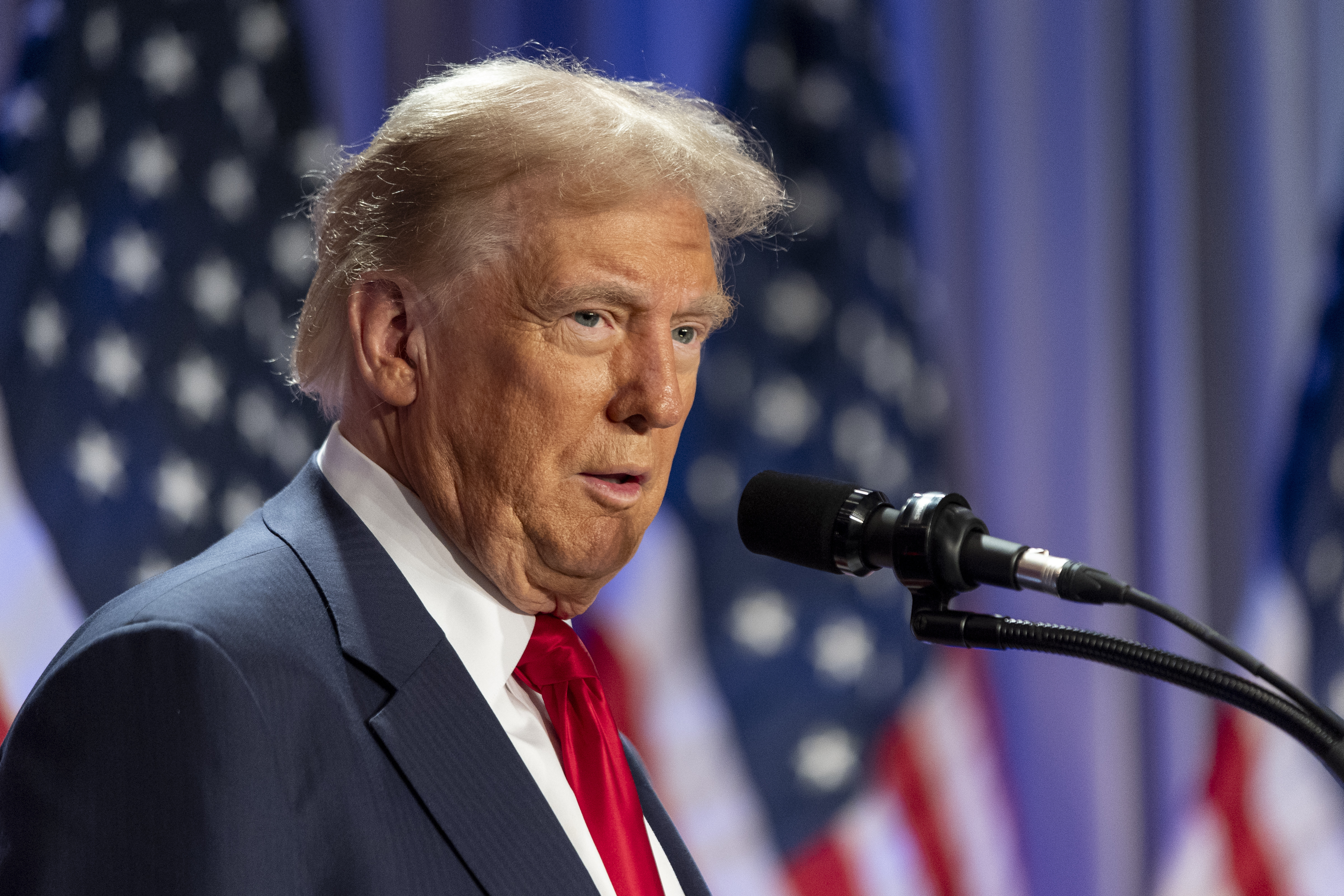 President-elect Donald Trump speaks at meeting of the House GOP conference, Wednesday, Nov. 13, 2024, in Washington. (AP Photo/Alex Brandon)