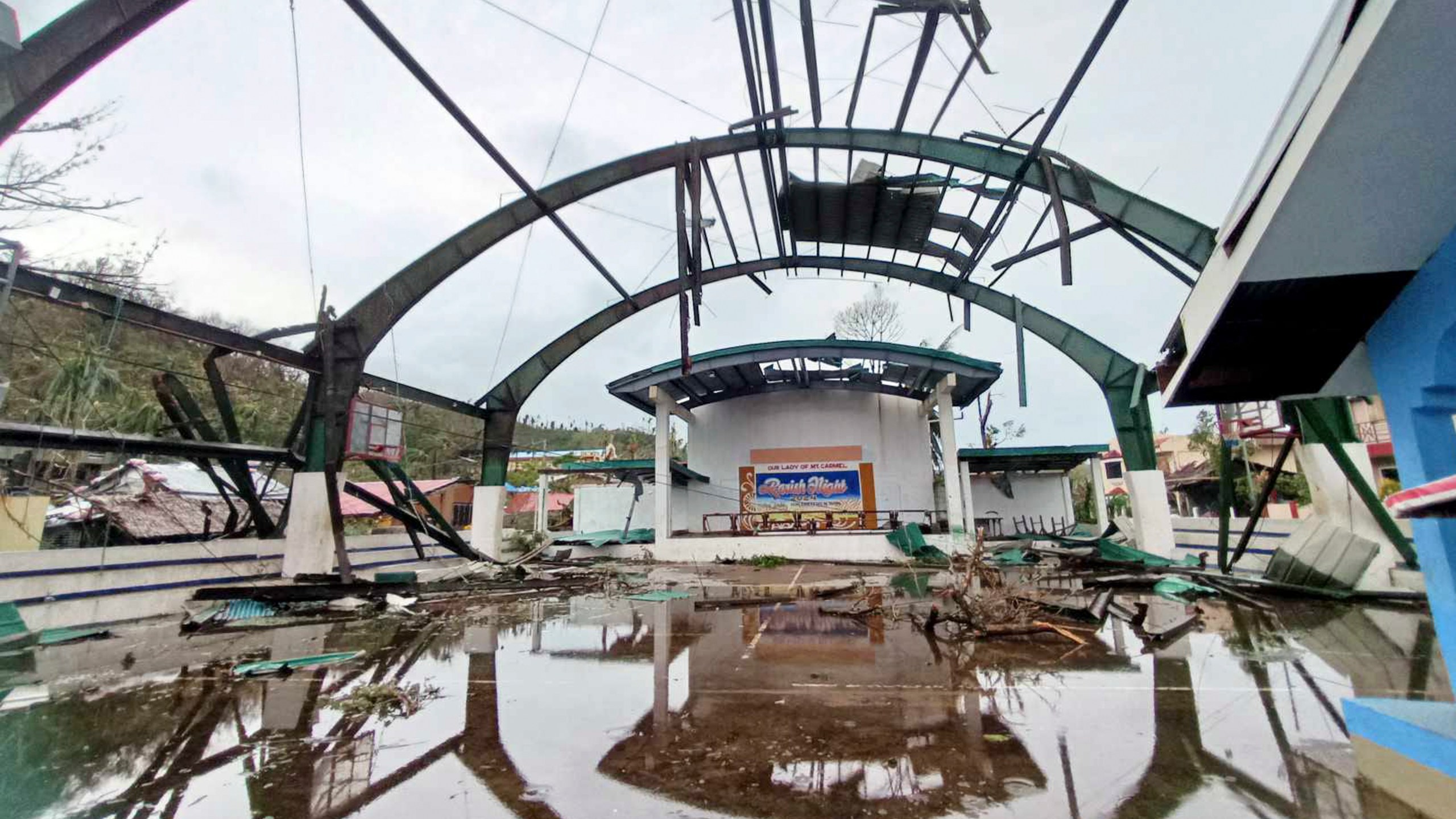 This photo provided by the MDRRMO Viga Catanduanes, shows damaged structure caused by Typhoon Man-yi in Viga, Catanduanes province, northeastern Philippines Sunday, Nov. 17, 2024. (MDRRMO Viga Catanduanes via AP)