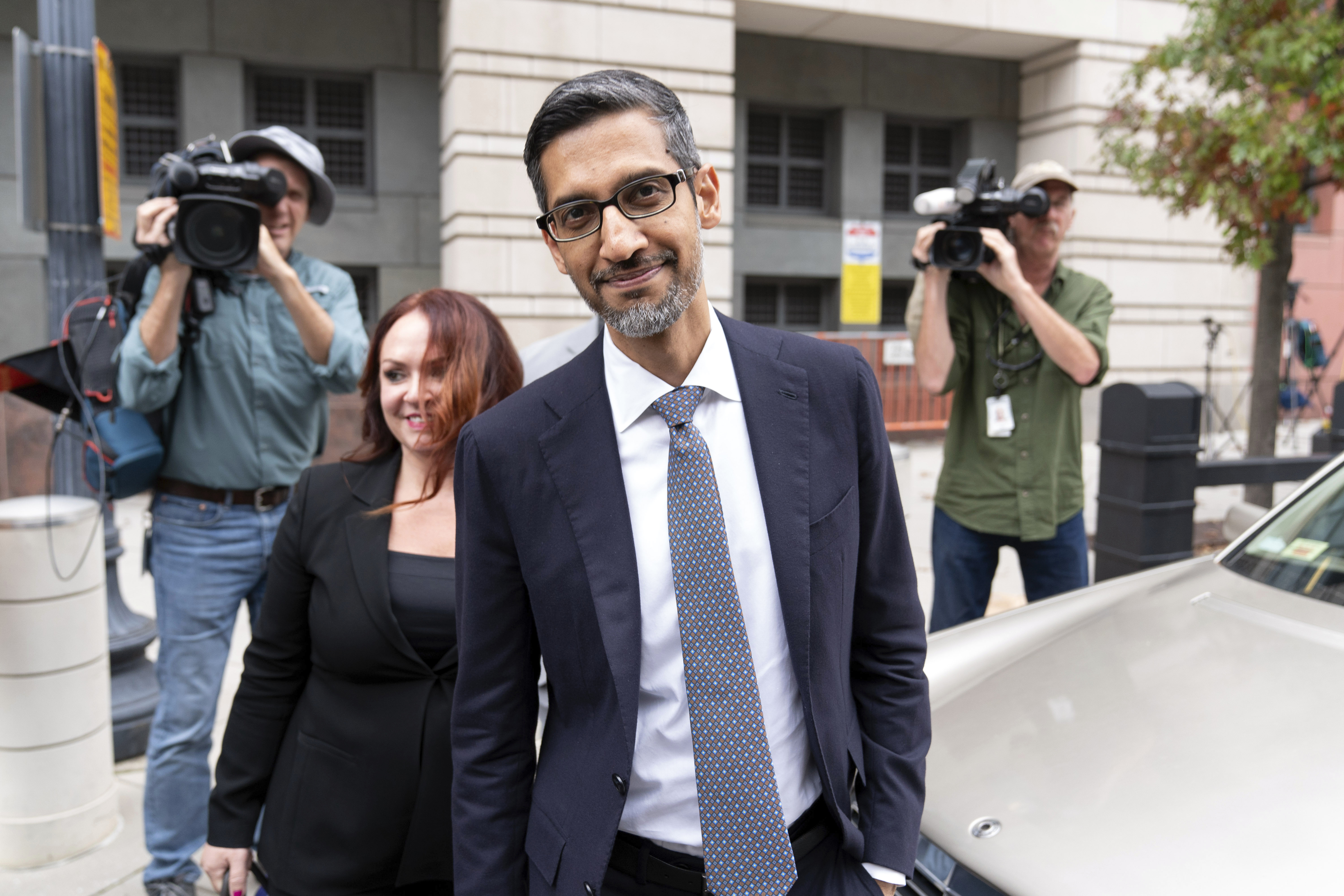 FILE - Google CEO Sundar Pichai leaves the federal courthouse in Washington, Oct. 30, 2023. (AP Photo/Jose Luis Magana, File)