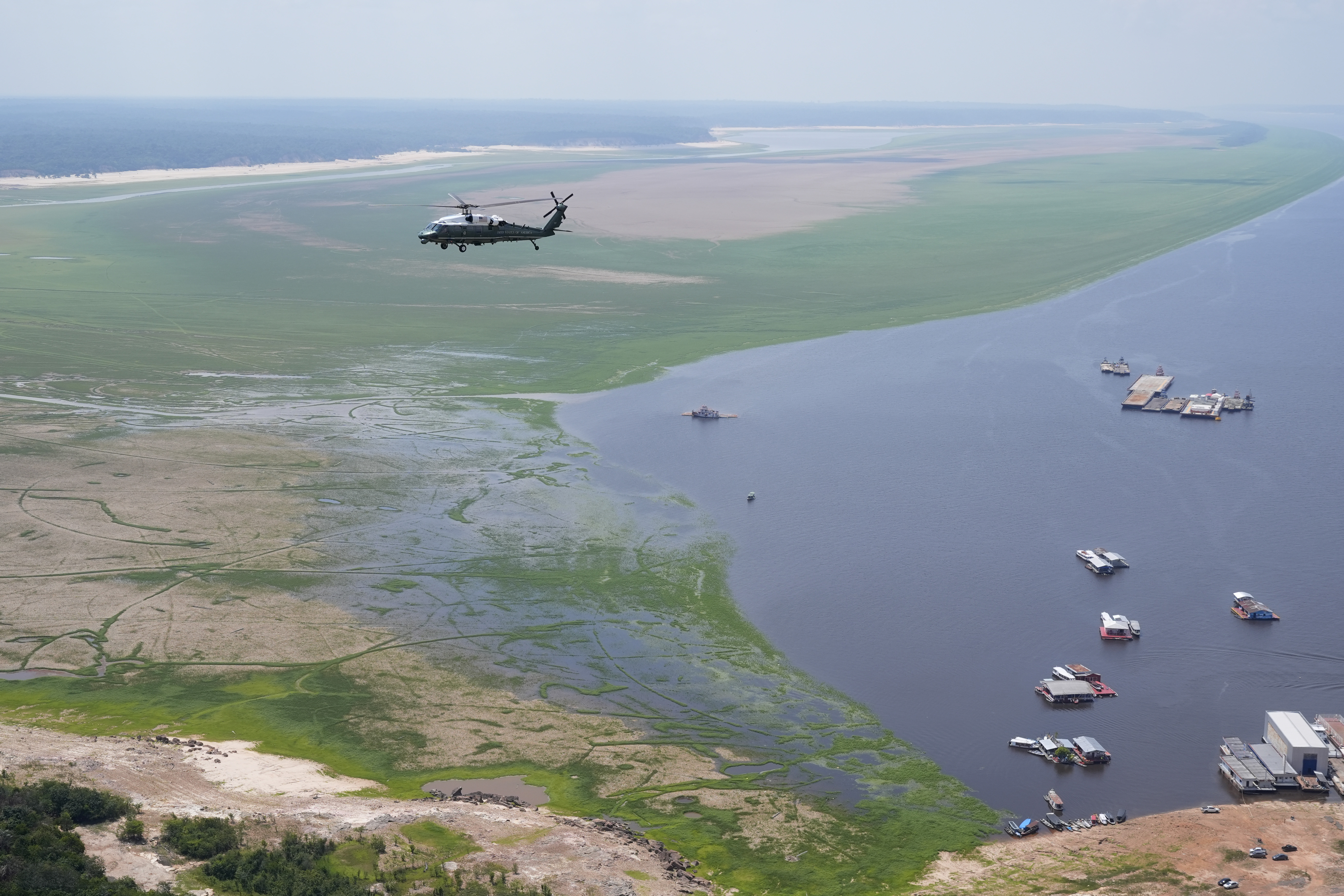 Marine One carrying President Joe Biden flies over the Amazon during a tour, Sunday, Nov. 17, 2024, in Manaus, Brazil. (AP Photo/Manuel Balce Ceneta)