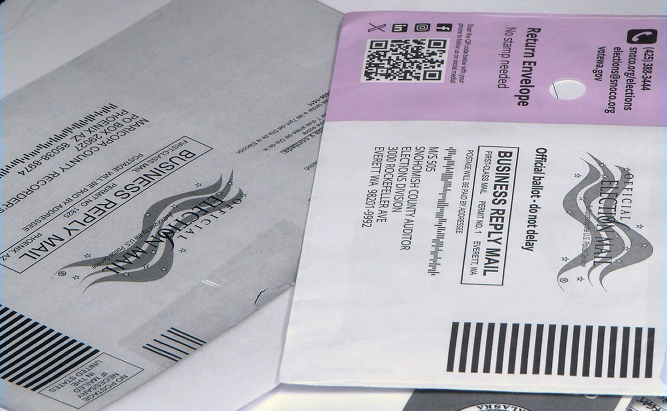 Out-of-state ballots that the U.S. Postal Service delivered to the Cascade County elections office in Great Falls, Mont., are seen on Nov. 7, 2024 (Joee Taylor/NonStop Local)