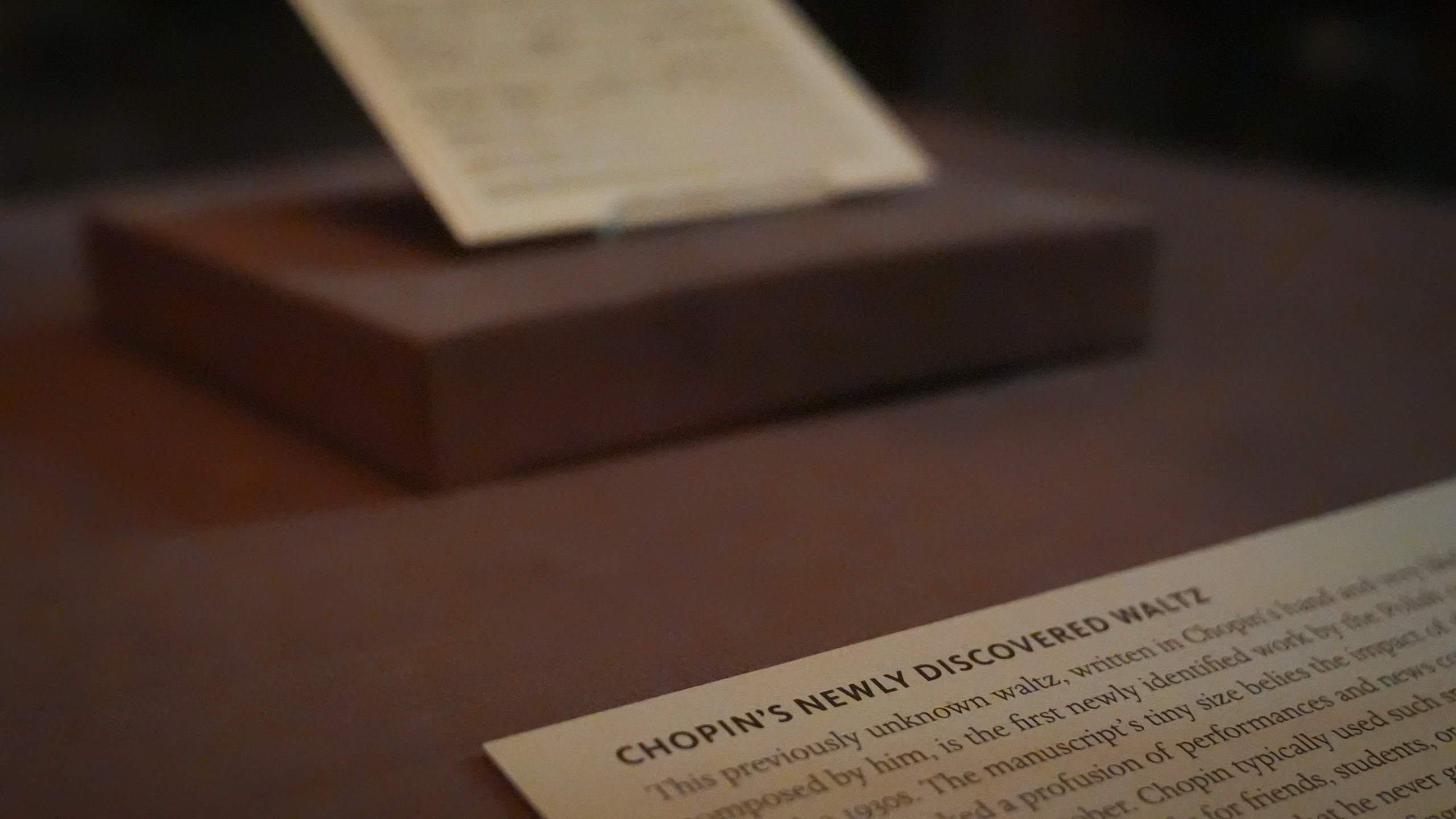 A previously unknown musical manuscript, possibly by Frederic Chopin, rests in a display case after it was discovered at The Morgan Library & Museum, Wednesday, Nov. 13, 2024, in New York. It's discovery marks the first such find since 1930, though its authenticity remains debated. (AP Photo/John Minchillo)