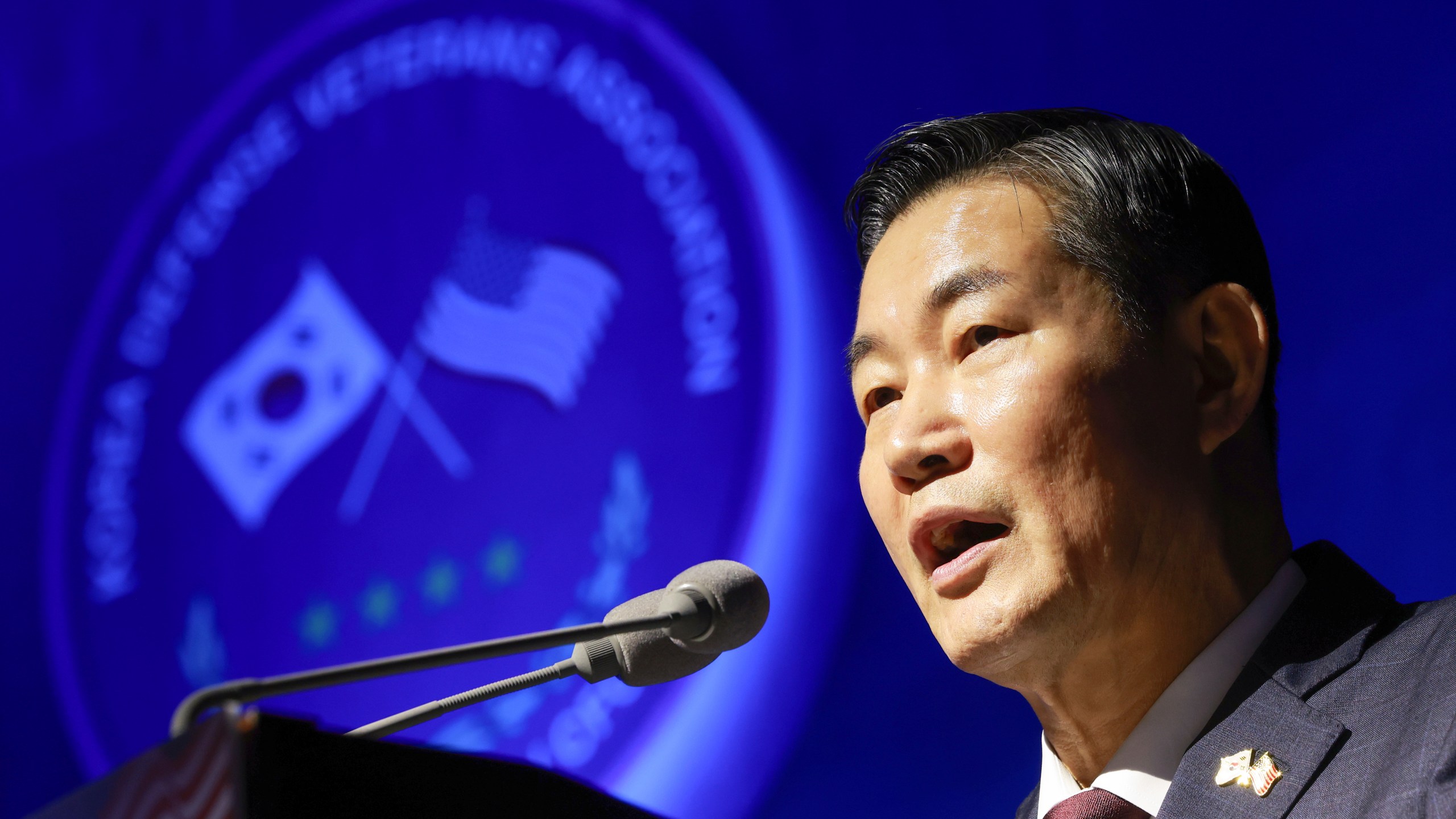 South Korea's National Security Director Shin Wonsik delivers a speech at a conference in Seoul, South Korea, Wednesday, Oct. 30, 2024. (Shin Hyun-woo/Yonhap via AP)