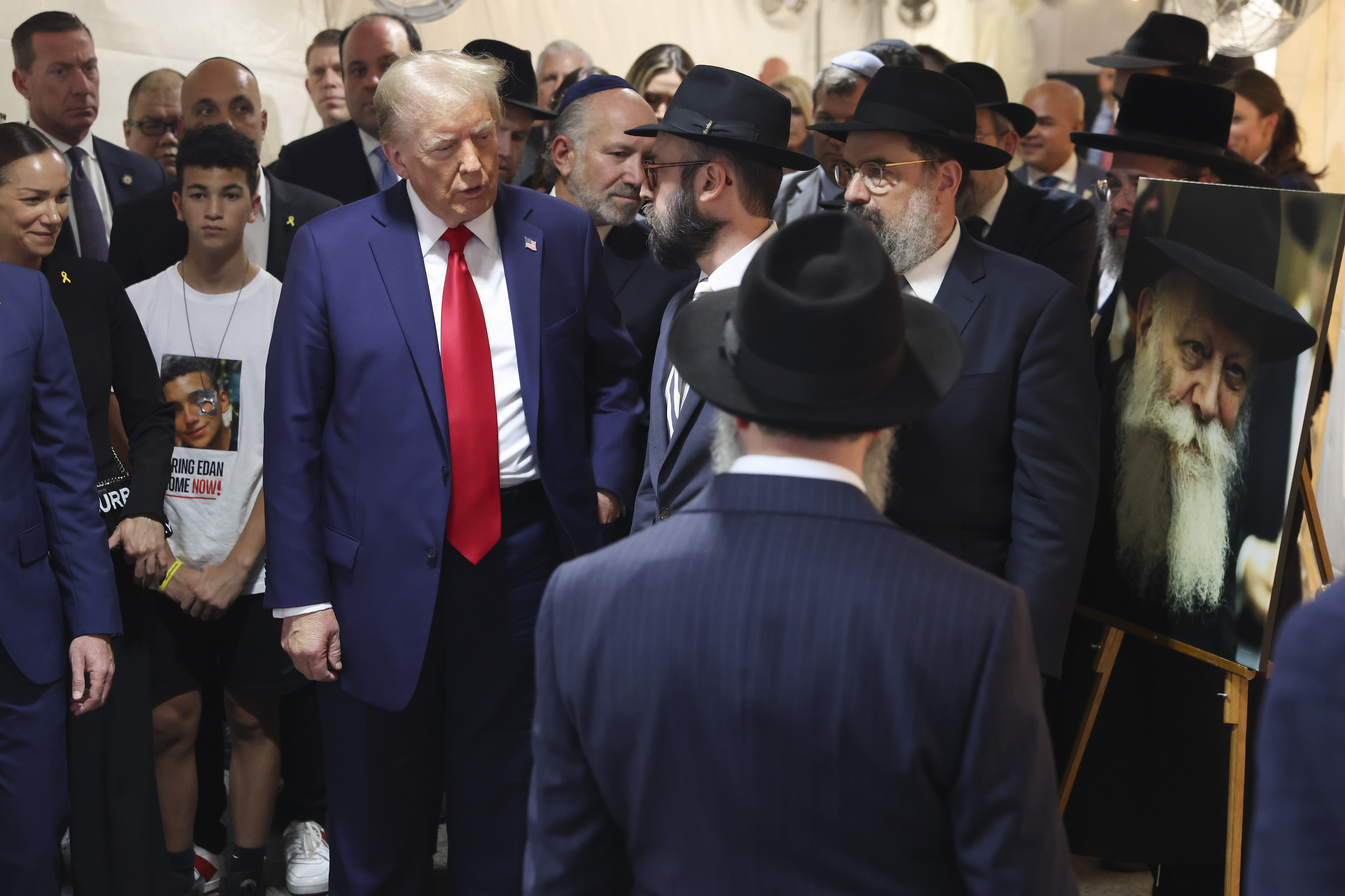 FILE - Republican presidential nominee former President Donald Trump arrives at Ohel Chabad-Lubavitch to visit the gravesite of Rabbi Menachem Mendel Schneerson, Monday, Oct. 7, 2024, in New York. (AP Photo/Yuki Iwamura, File)