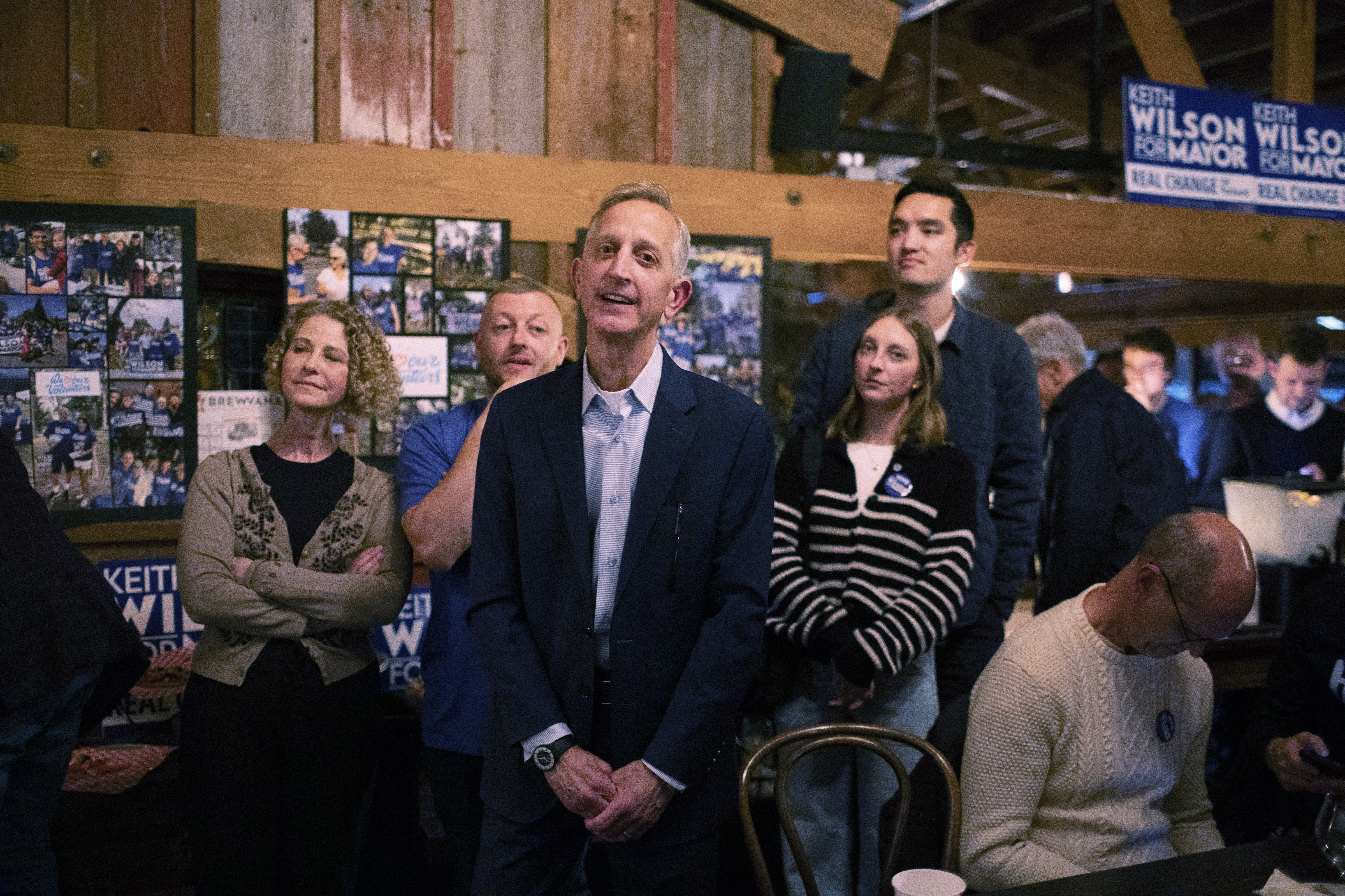 Portland mayoral candidate Keith Wilson on election night at Old Town Brewing in Portland, Ore., Tuesday, Nov. 5, 2024. (Beth Nakamura/The Oregonian via AP, File)