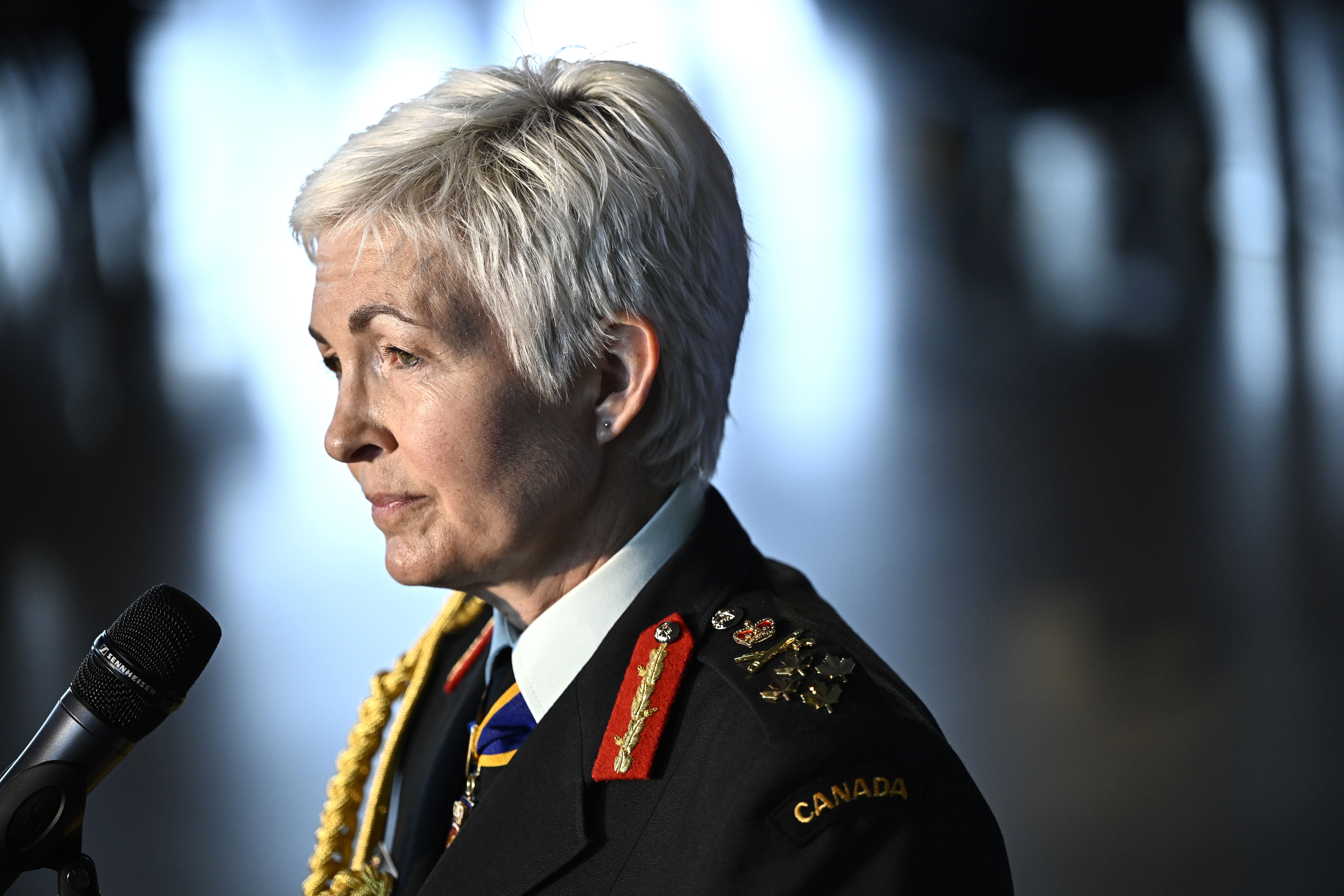 FILE - Gen. Jennie Carignan, Chief of the Defense Staff, participates in a media availability after a change of command ceremony at the Canadian War Museum in Ottawa, Ontario, Thursday, July 18, 2024. (Justin Tang/The Canadian Press via AP, File)