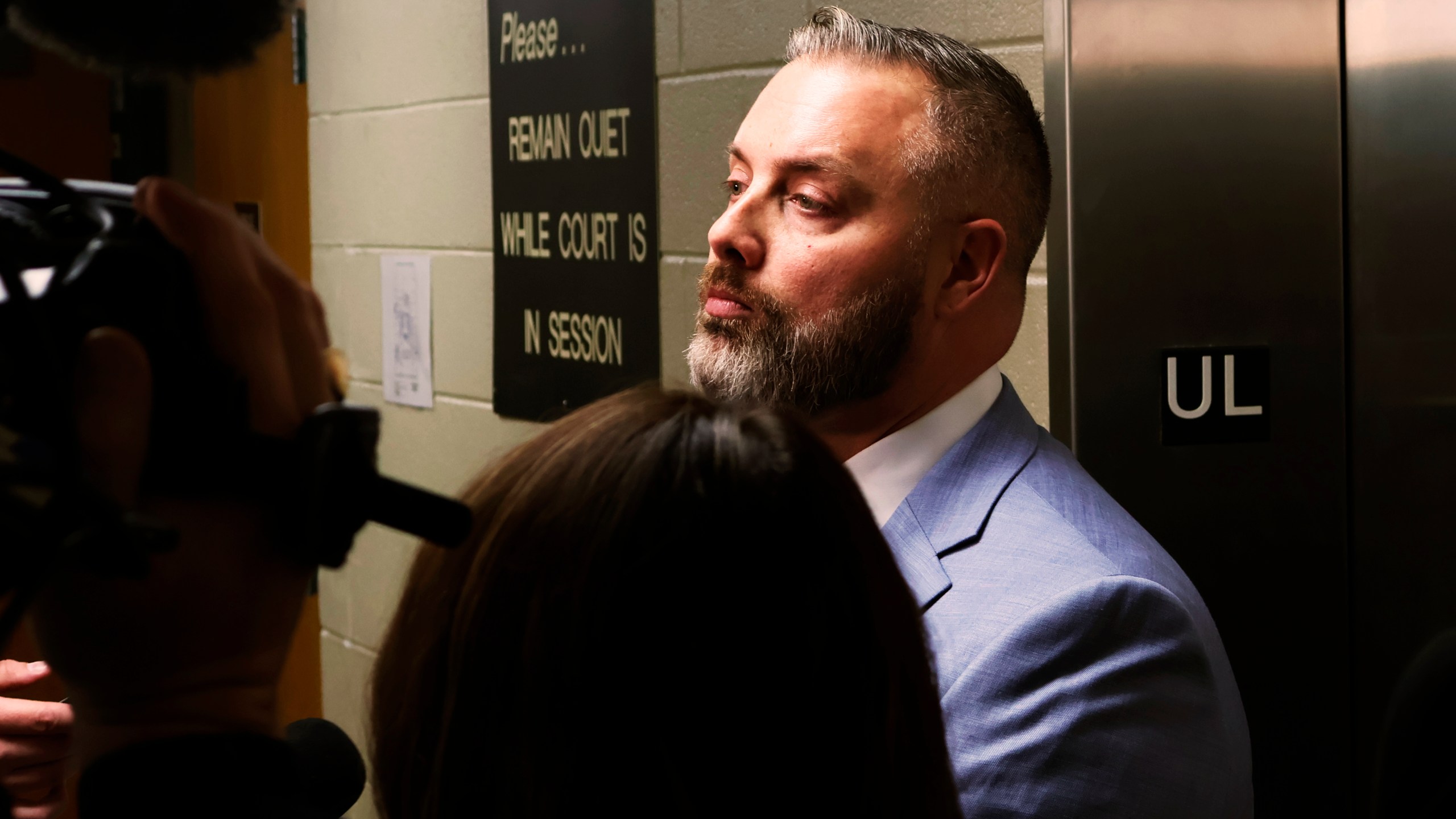 Jeremy Bartley, the attorney for ex-Letcher County Sheriff Shawn "Mickey" Stines, speaks at a press conference on Nov. 25, 2024, following Stine's arraignment in the September fatal shooting of district judge Kevin Mullins in Whitesburg, Ky. (Tasha Poullard/Lexington Herald-Leader via AP)