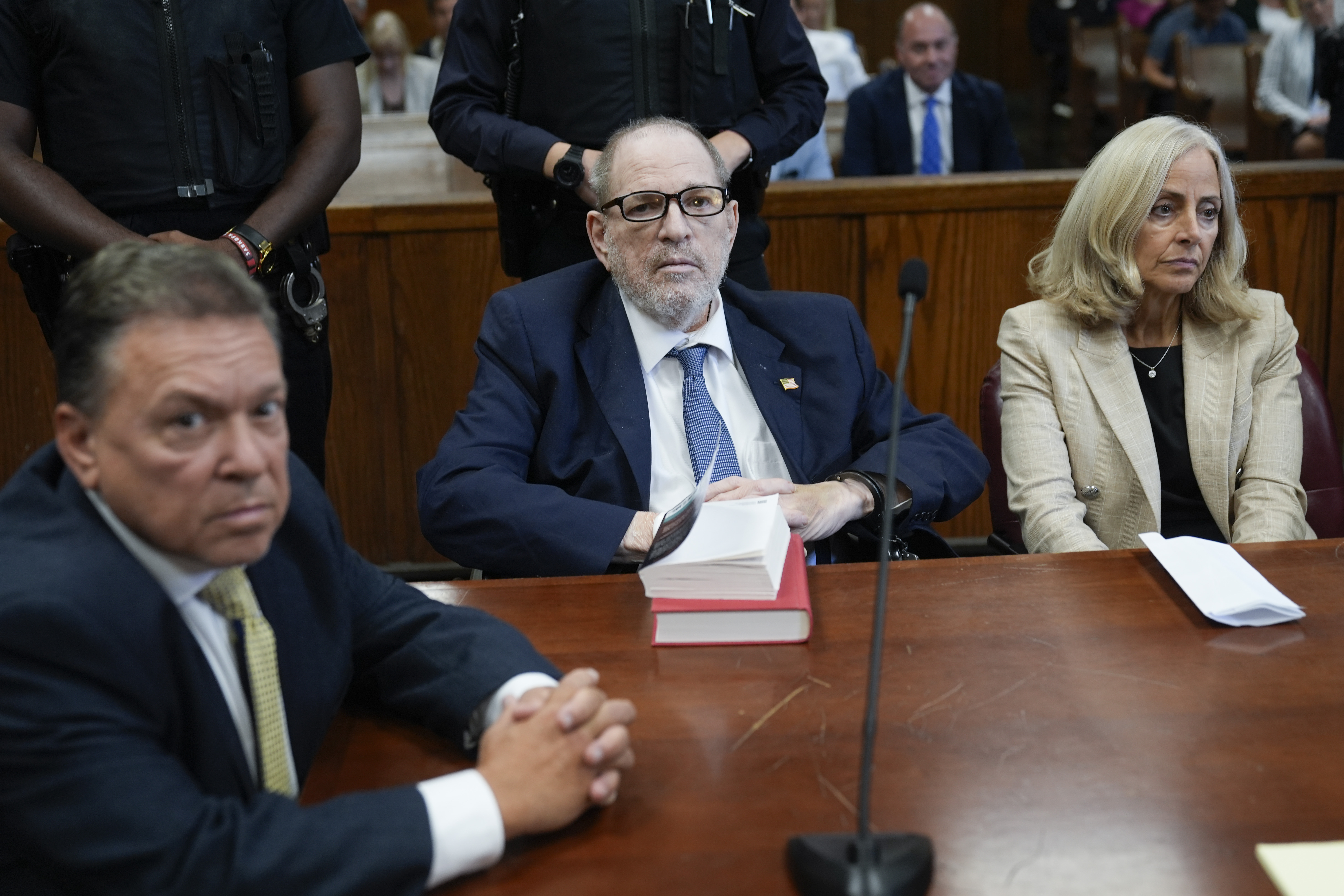 FILE - Harvey Weinstein, center, appears in criminal court in New York, Sept. 18, 2024. (AP Photo/Seth Wenig, Pool, File)