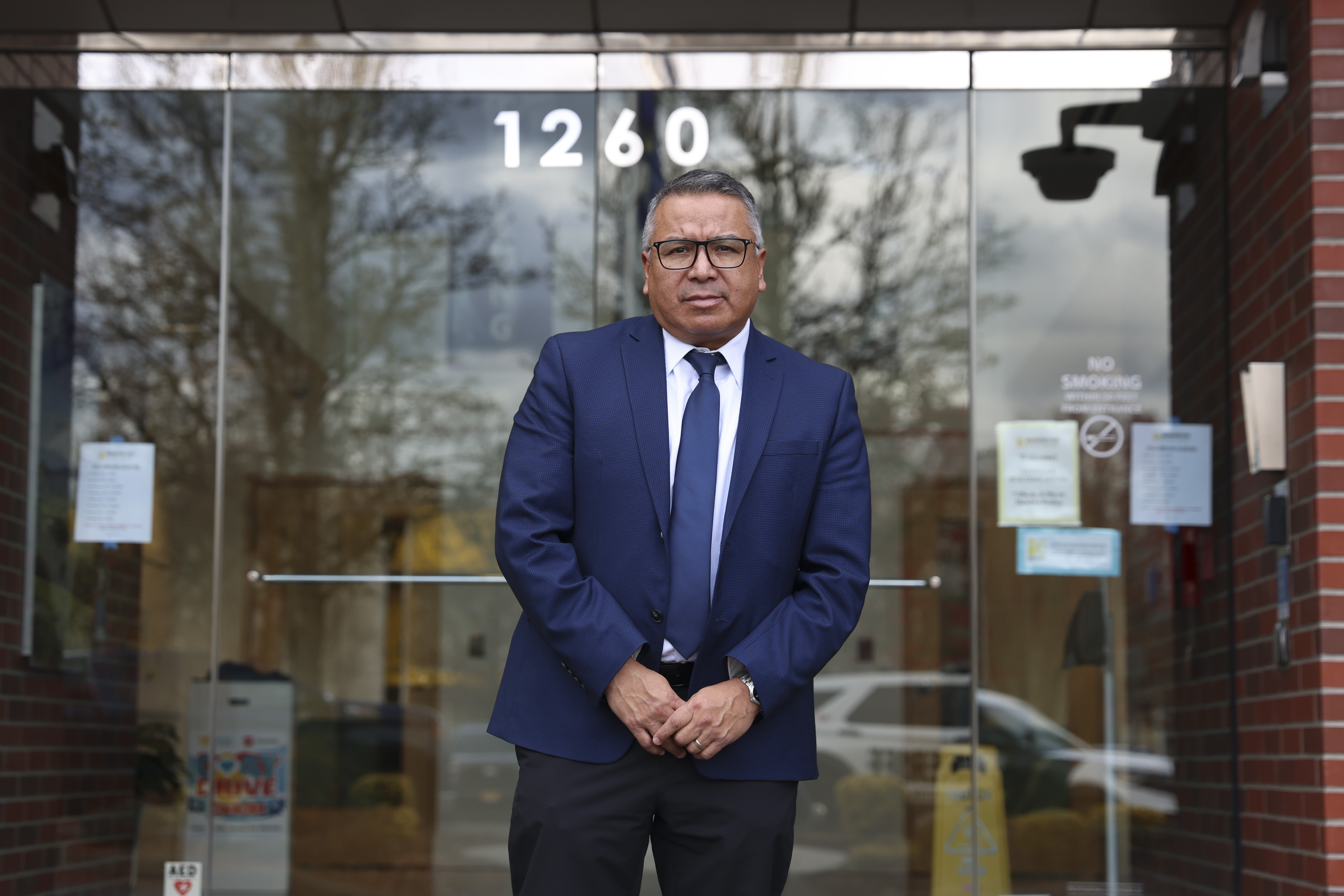 Gustavo Balderas, superintendent of Beaverton School District, stands for a photo outside of the Beaverton school district administrative office in Beaverton, Ore., Monday, Nov. 25, 2024. (AP Photo/Amanda Loman)