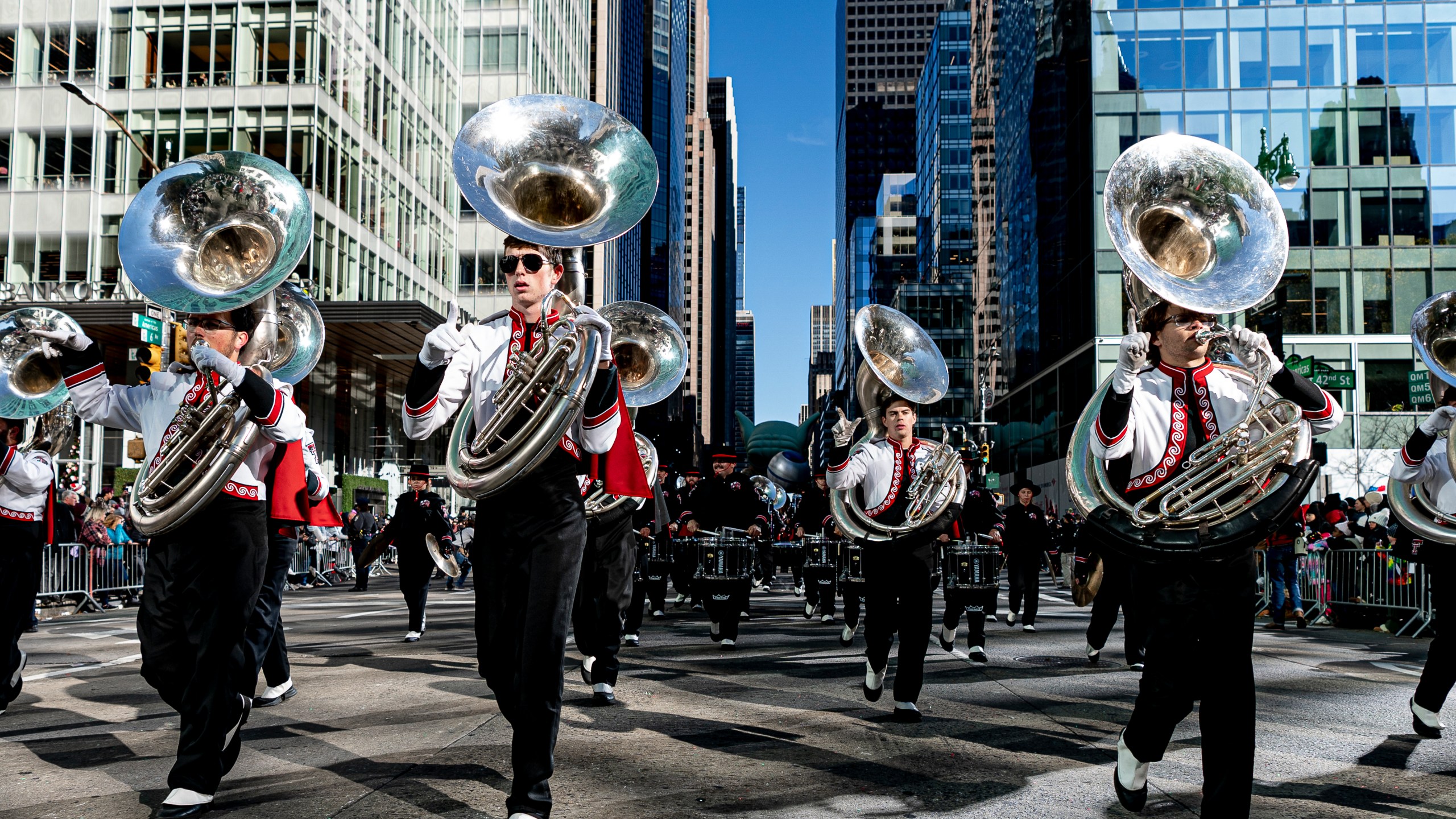 FILE - Members of the Texas Tech Marching band perform during the 97th Macy's Thanksgiving Day Parade in New York, Thursday, Nov. 23, 2023. (AP Photo/Peter K. Afriyie, file)