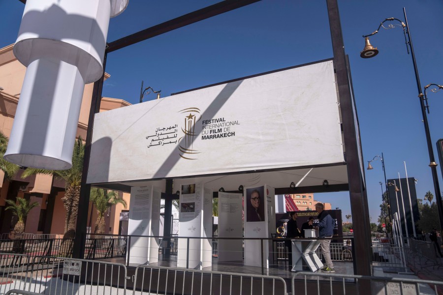 FILE -A view of the venue of the 2023 Marrakech International Film Festival in Marrakech, Morocco, Nov. 24, 2023. (AP Photo/Mosa'ab Elshamy, File)