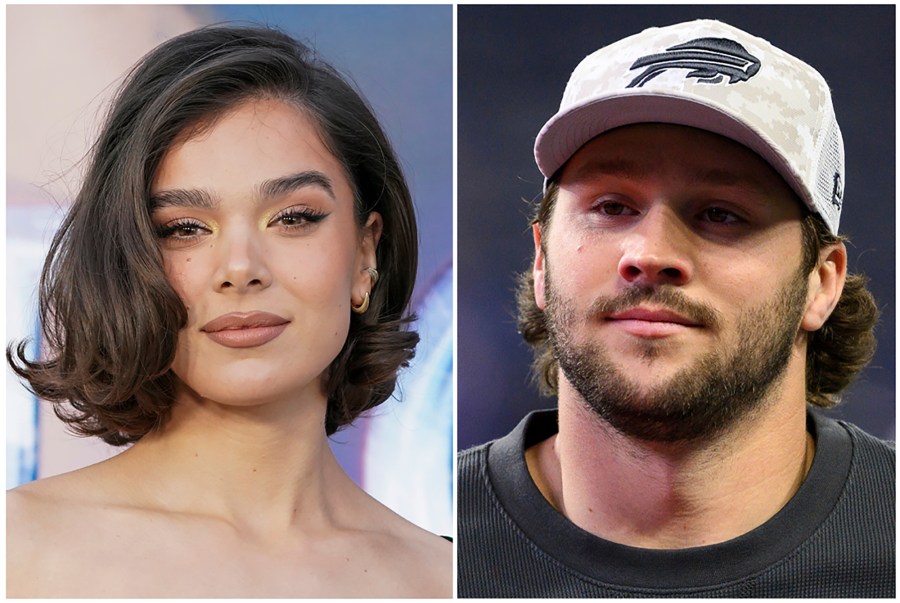 This combination of photos shows Hailee Steinfeld on Oct. 30, 2024, in Los Angeles, and Buffalo Bills quarterback Josh Allen on Nov. 10, 2024, in Indianapolis. (Photo by Jordan Strauss/Invision, AP Photo/Zach Bolinger)