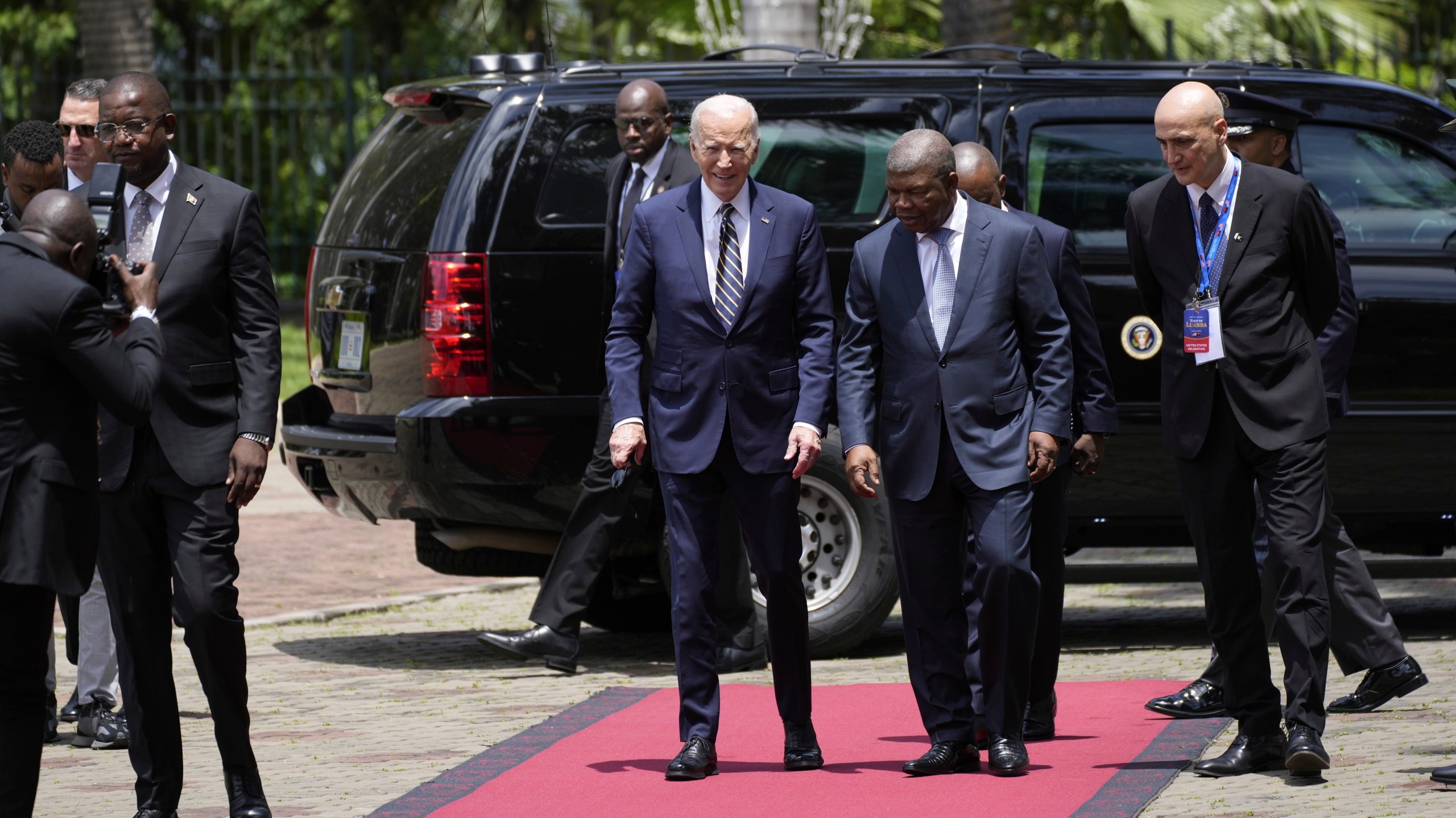 President Joe Biden arrives at the presidential palace in the capital Luanda, Angola on Tuesday, Dec. 3, 2024. (AP Photo/Ben Curtis)