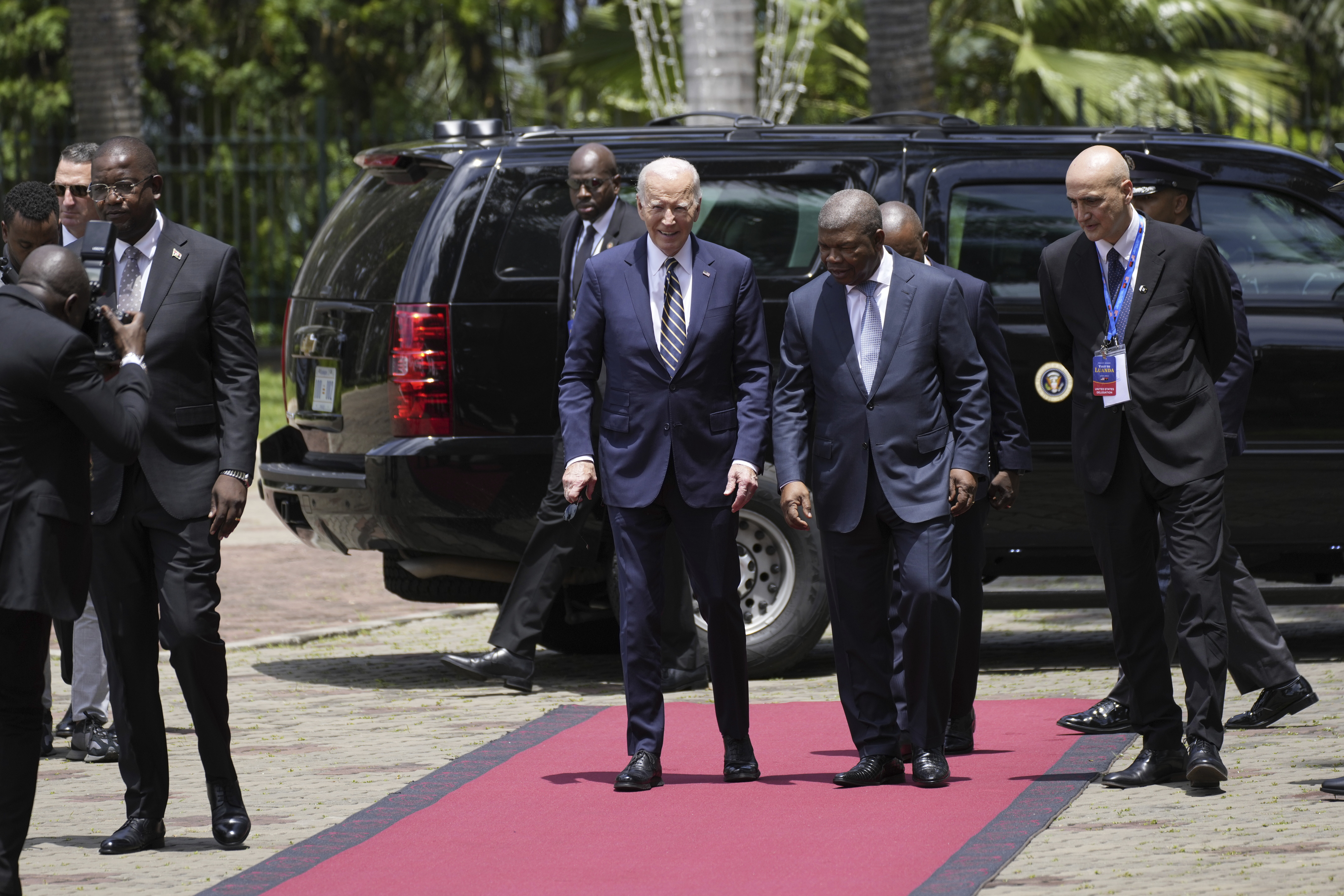 President Joe Biden arrives at the presidential palace in the capital Luanda, Angola on Tuesday, Dec. 3, 2024. (AP Photo/Ben Curtis)