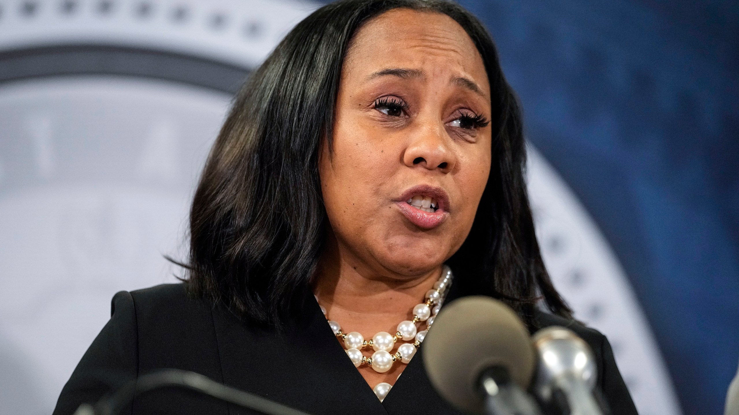 FILE - Fulton County District Attorney Fani Willis speaks during a news conference, Aug. 14, 2023, in Atlanta. (AP Photo/John Bazemore, File)