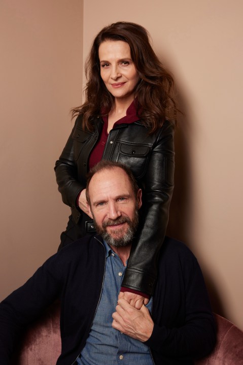 Ralph Fiennes, foreground, and Juliette Binoche pose for a portrait to promote the film "The Return" on Wednesday, Dec. 4, 2024, in New York. (Photo by Matt Licari/Invision/AP)