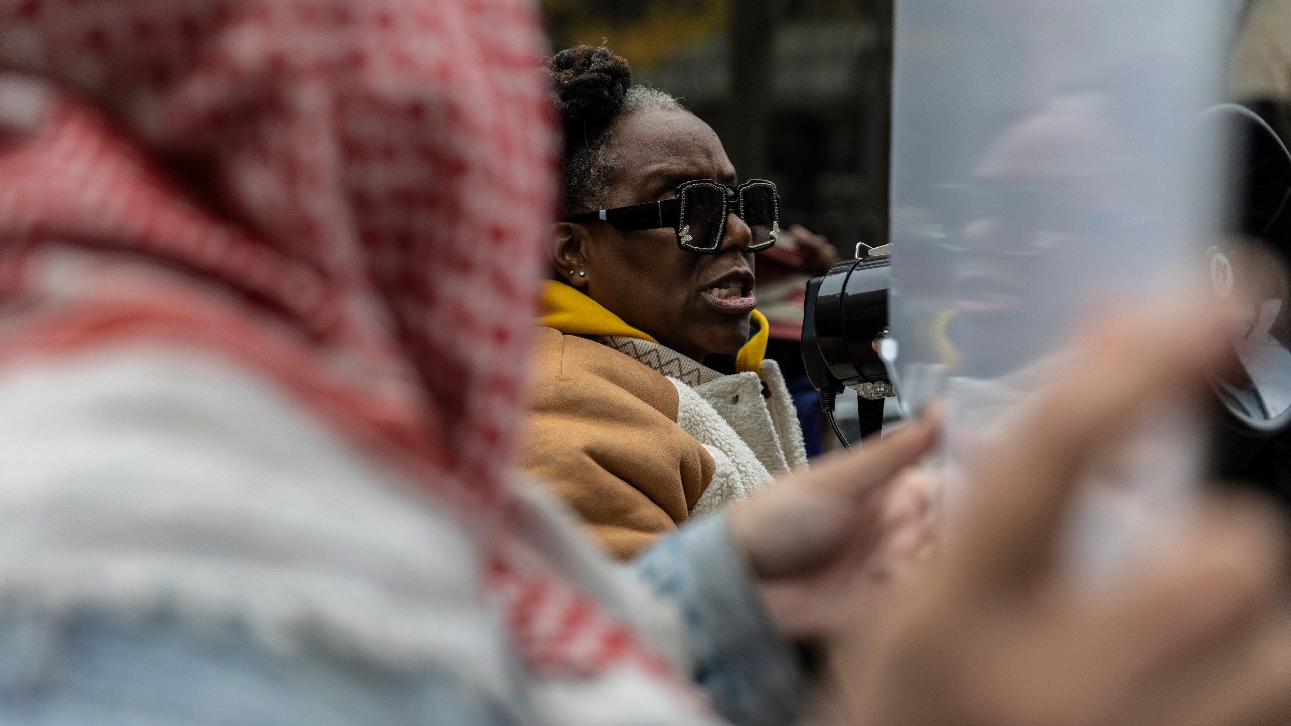 A person protests the not guilty verdict of Daniel Penny outside the criminal court, Monday, Dec. 9, 2024, in New York. (AP Photo/Stefan Jeremiah)