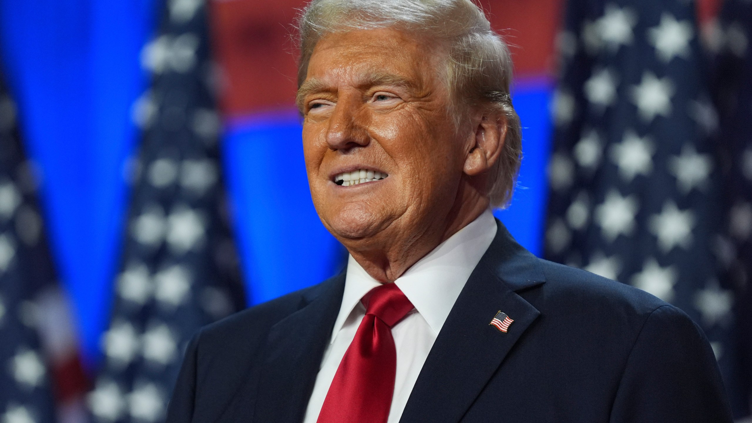 FILE - Then-Republican presidential nominee former President Donald Trump smiles at an election night watch party at the Palm Beach Convention Center, Nov. 6, 2024, in West Palm Beach, Fla. (AP Photo/Evan Vucci, File)