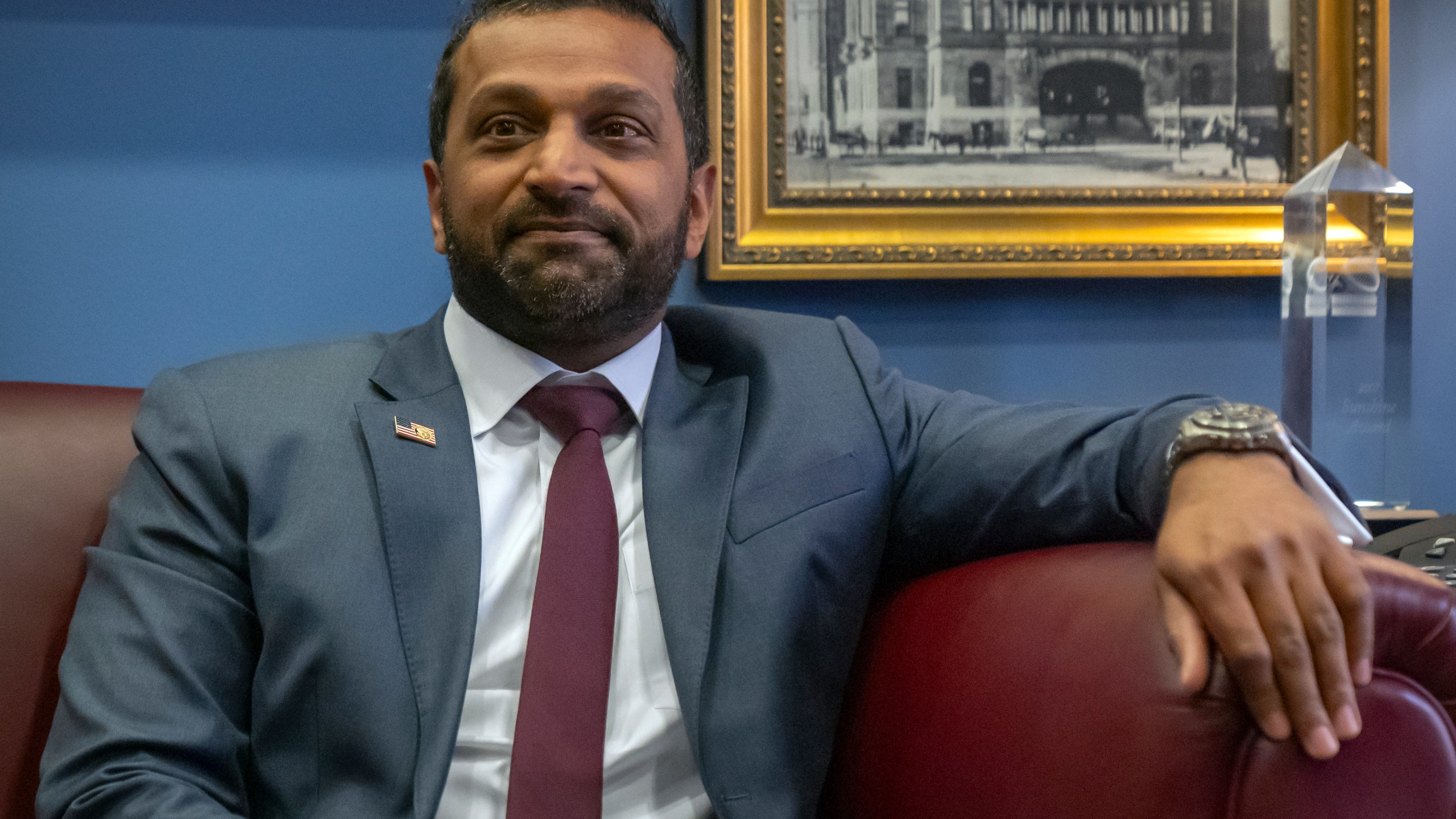 Kash Patel, President-elect Donald Trump's pick to be the director of the FBI, attends a meeting in the office of Sen. John Cornyn, R-Texas, on Capitol Hill, Monday, Dec. 9, 2024, in Washington. (AP Photo/Mark Schiefelbein)