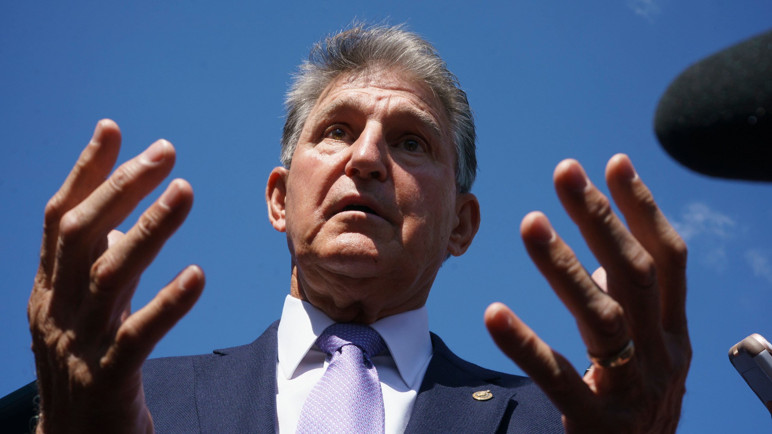 FILE—Sen. Joe Manchin, D-W.Va., speaks to reporters at the Capitol in Washington, Thursday, Sept. 30, 2021. Manchin will deliver his final speech on the floor of the Senate today, Tuesday, Dec. 3, 2024. (AP Photo/J. Scott Applewhite, File)