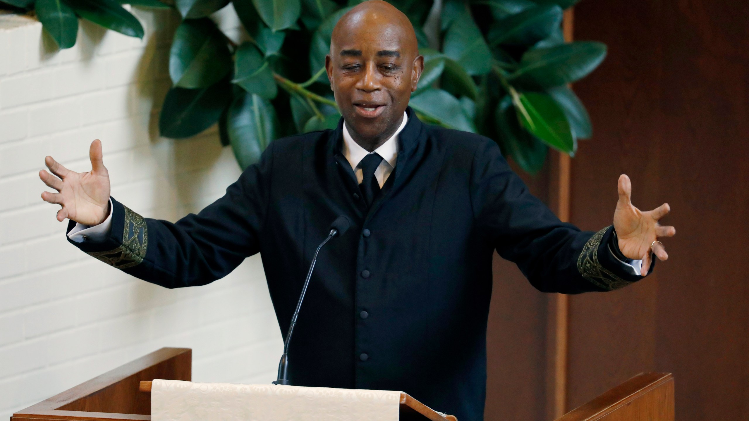 FILE - Barry Black, a retired rear admiral and chaplain of the Senate, delivers a homily during a funeral service, June 4, 2019, at Northminster Baptist Church in Jackson, Miss. (AP Photo/Rogelio V. Solis, File)