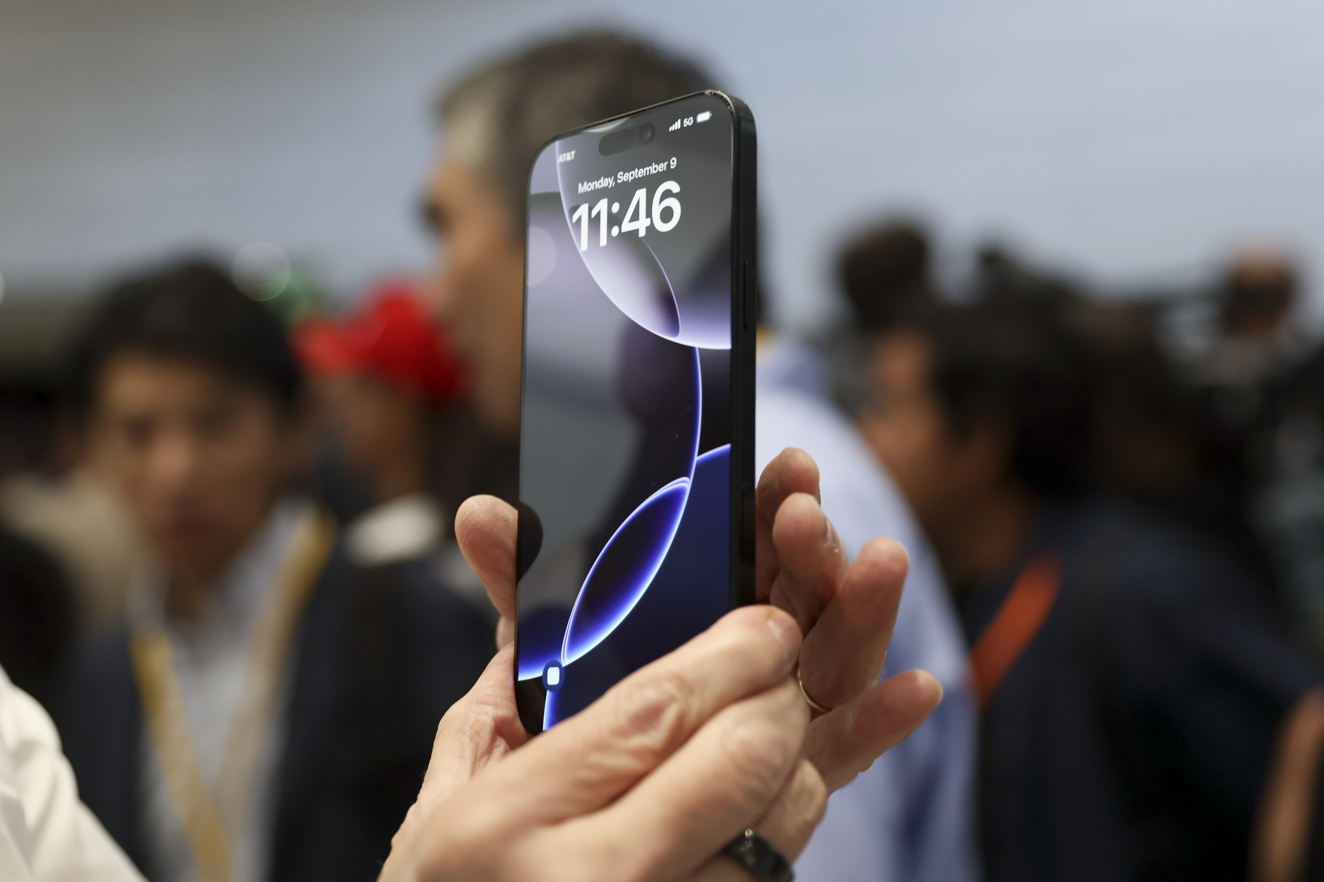 FILE - The new iPhone 16 is displayed during an announcement of new products at Apple headquarters Monday, Sept. 9, 2024, in Cupertino, Calif. (AP Photo/Juliana Yamada, File)