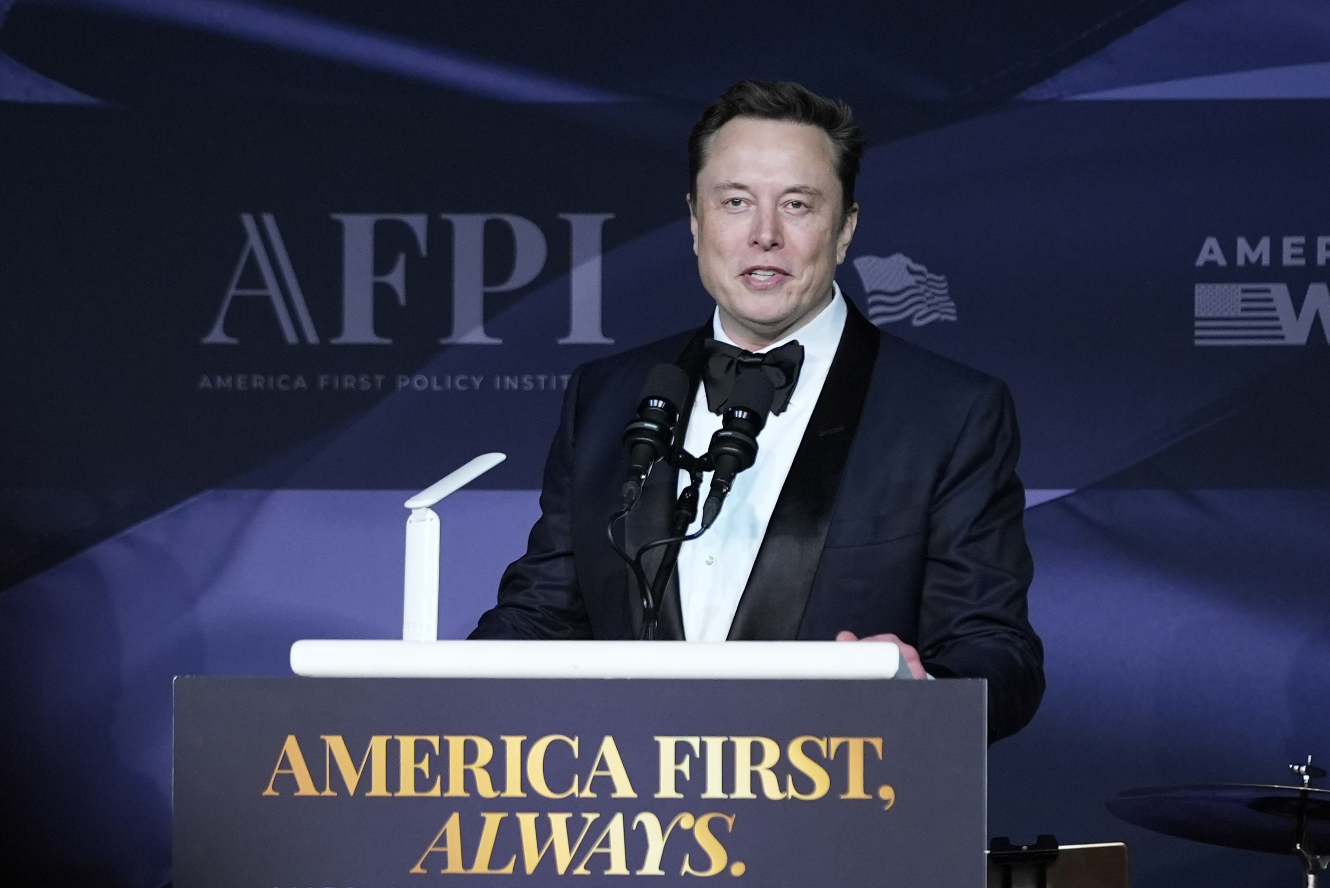 FILE - Elon Musk speaks after President-elect Donald Trump spoke during an America First Policy Institute gala at his Mar-a-Lago estate, Nov. 14, 2024, in Palm Beach, Fla. (AP Photo/Alex Brandon, File)