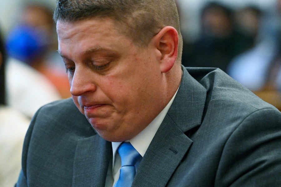 FILE - Former Kansas City police detective Eric DeValkenaere listens to witness statements during his sentencing hearing, March 4, 2022, in Kansas City, Mo. (Jill Toyoshiba/The Kansas City Star via AP, File)