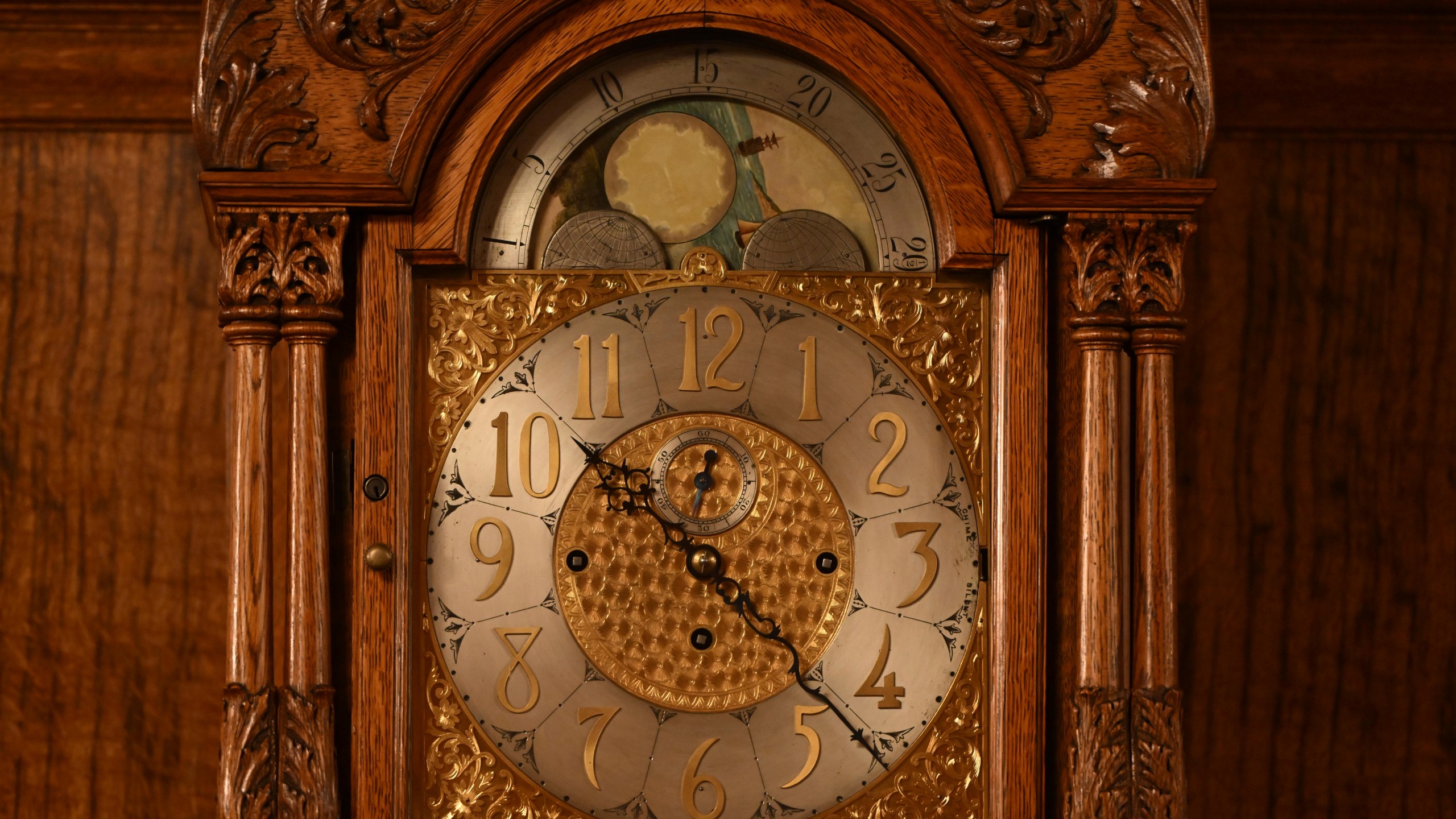 A clock in the Pennsylvania governor's reception room, Dec. 13, 2024, in Harrisburg, Pa. It's one of 273 clocks in Pennsylvania's ornate state Capitol complex buildings that must be wound by hand. (AP Photo/Marc Levy)