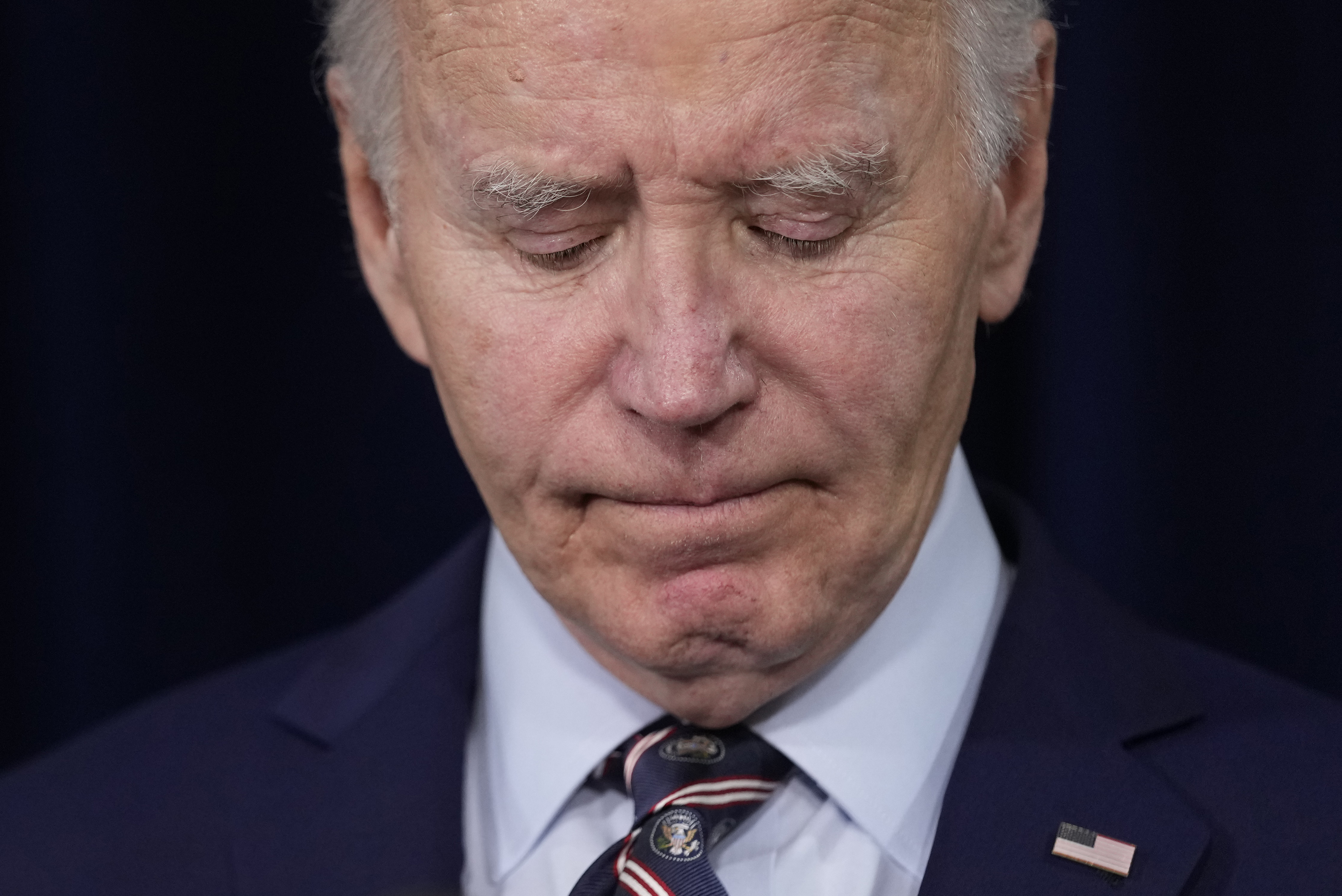 President Joe Biden pauses as he speaks about the death of former President Jimmy Carter Sunday, Dec. 29, 2024, at the Company House Hotel in Christiansted, St. Croix, U.S. Virgin Islands. (AP Photo/Susan Walsh)