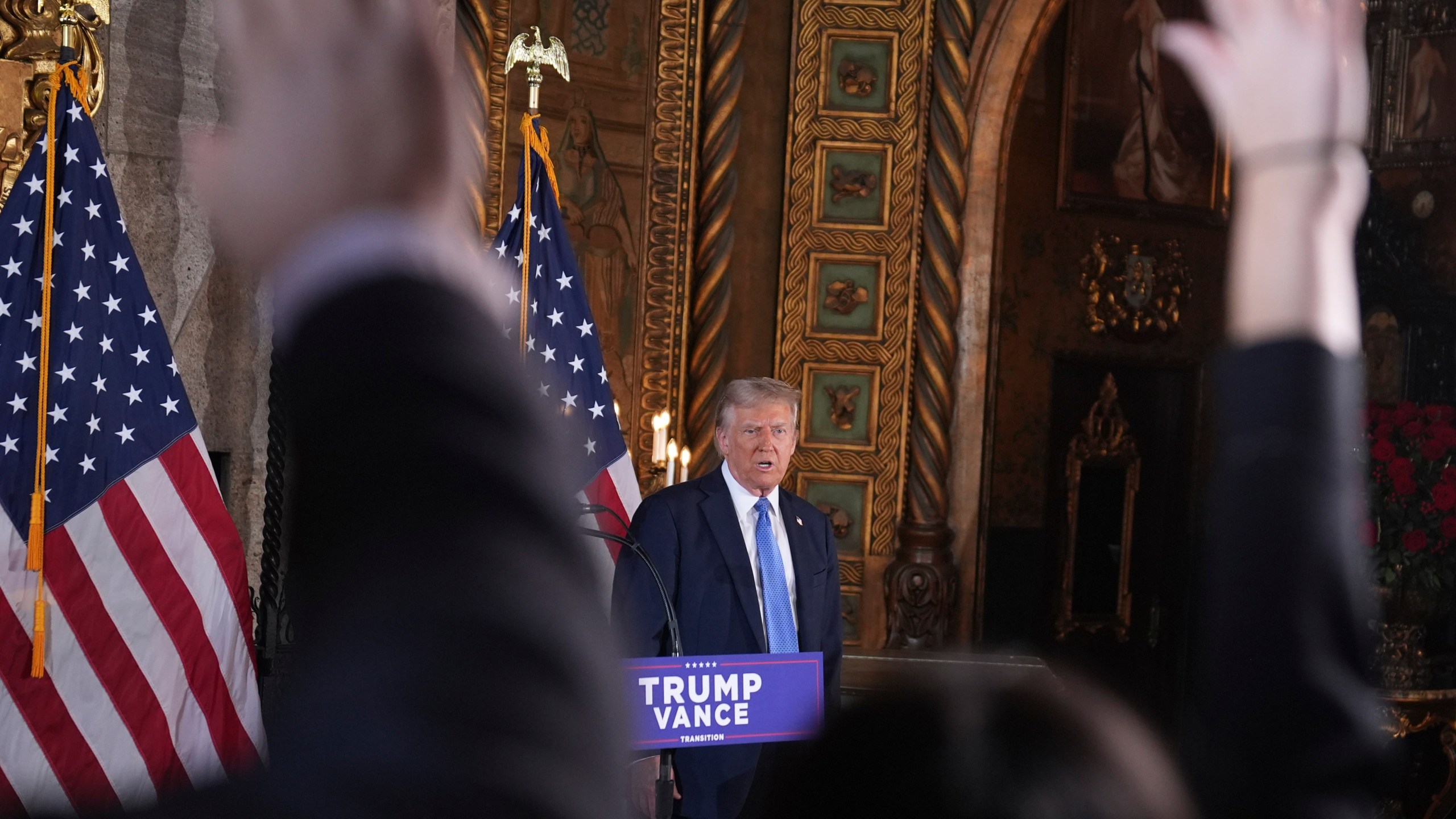 FILE - President-elect Donald Trump speaks during a news conference at Mar-a-Lago, Dec. 16, 2024, in Palm Beach, Fla. (AP Photo/Evan Vucci, FILE)