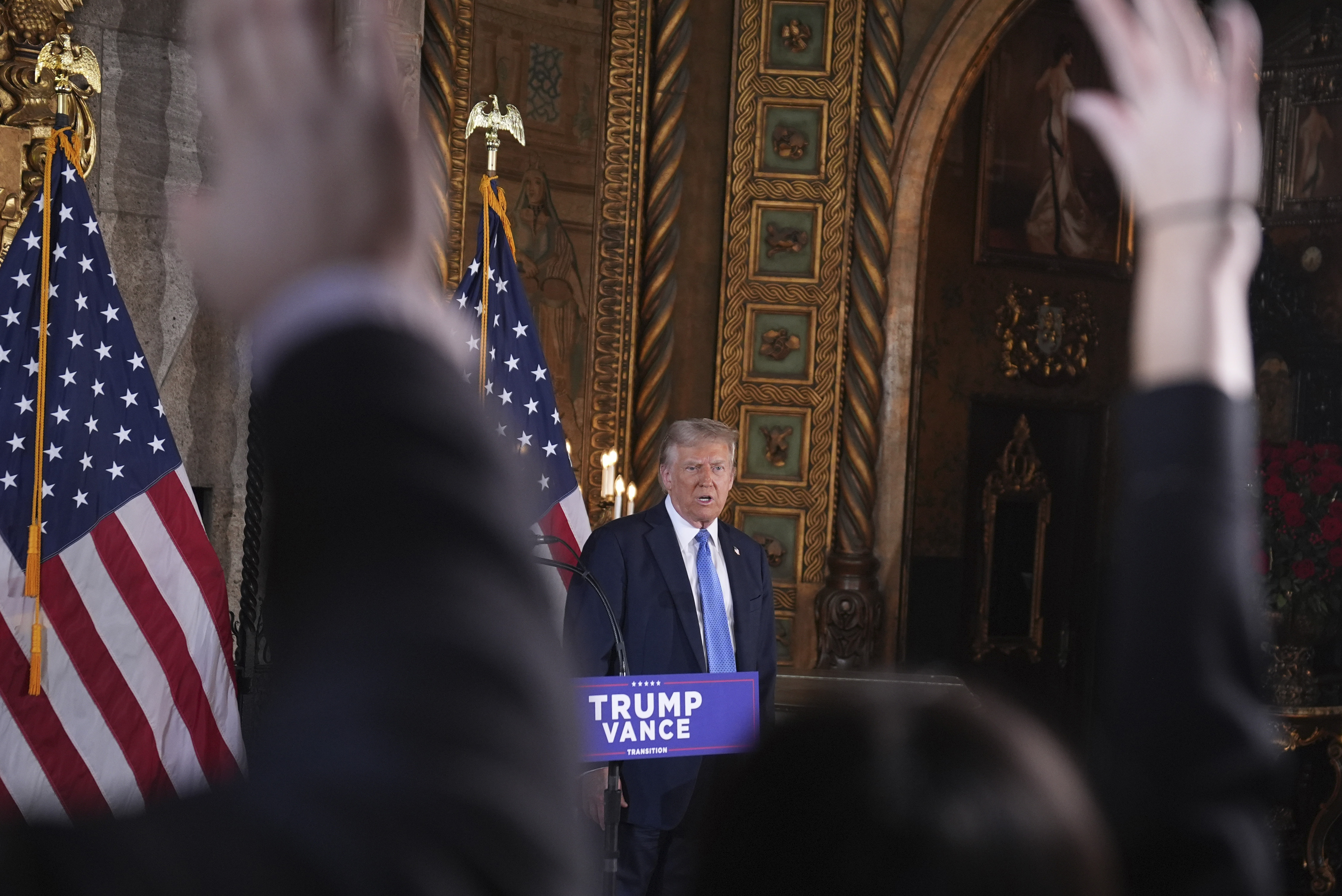 FILE - President-elect Donald Trump speaks during a news conference at Mar-a-Lago, Dec. 16, 2024, in Palm Beach, Fla. (AP Photo/Evan Vucci, FILE)